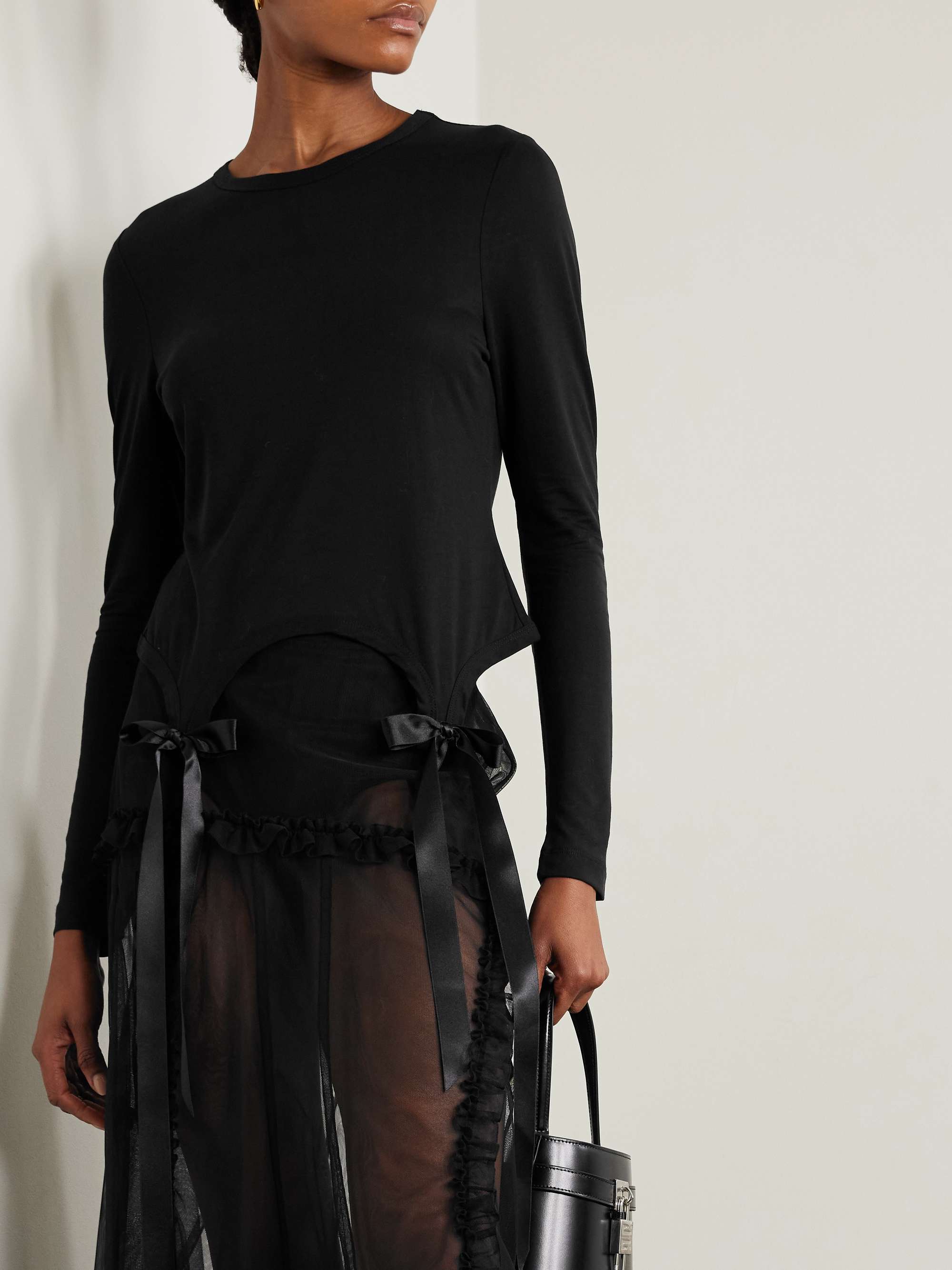 Bow-detailed Lyocell-jersey T-shirt view