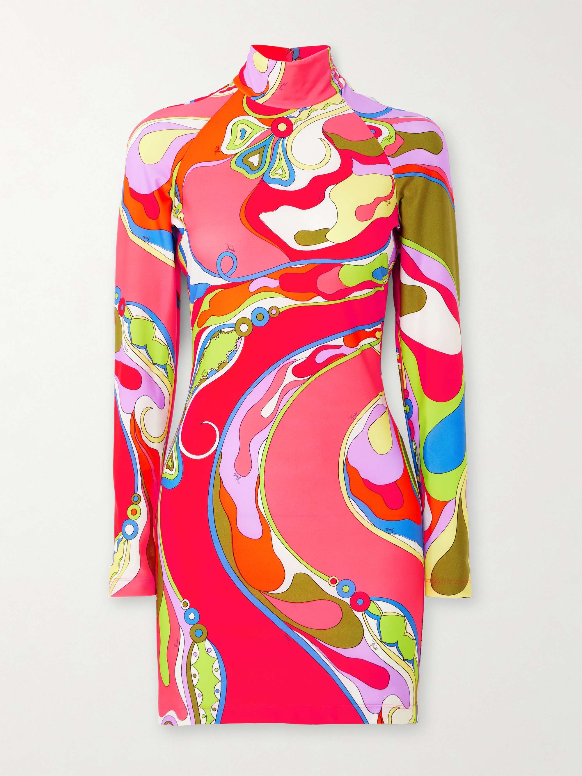 Printed stretch-twill turtleneck mini dress view