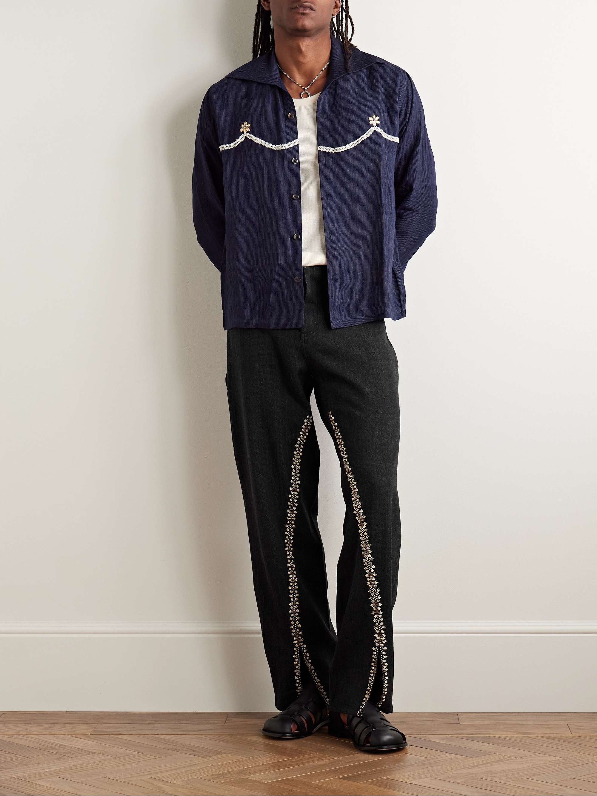 Straight-Leg Embellished Embroidered Jeans view