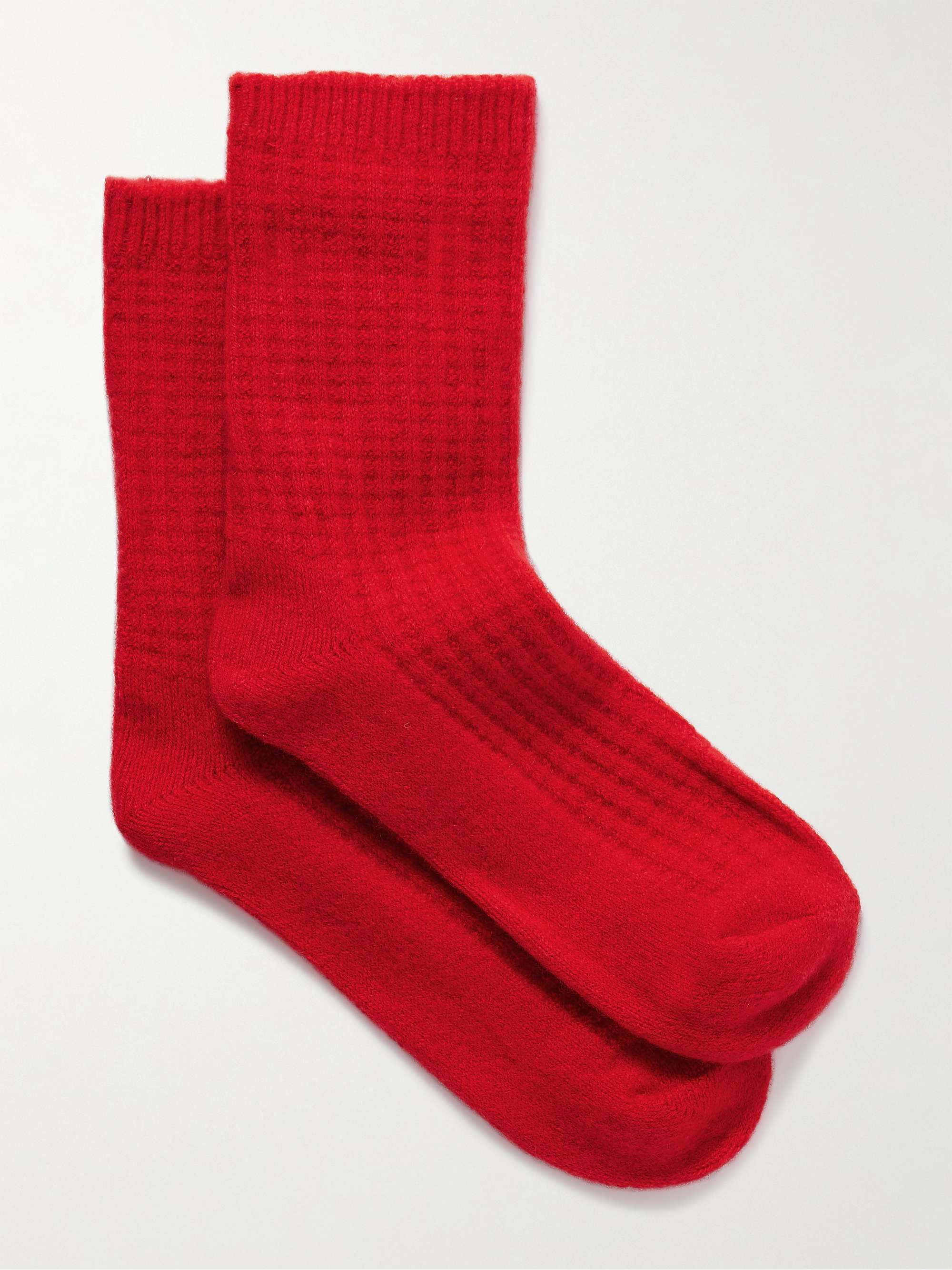 Waffle-knit cashmere-blend socks view