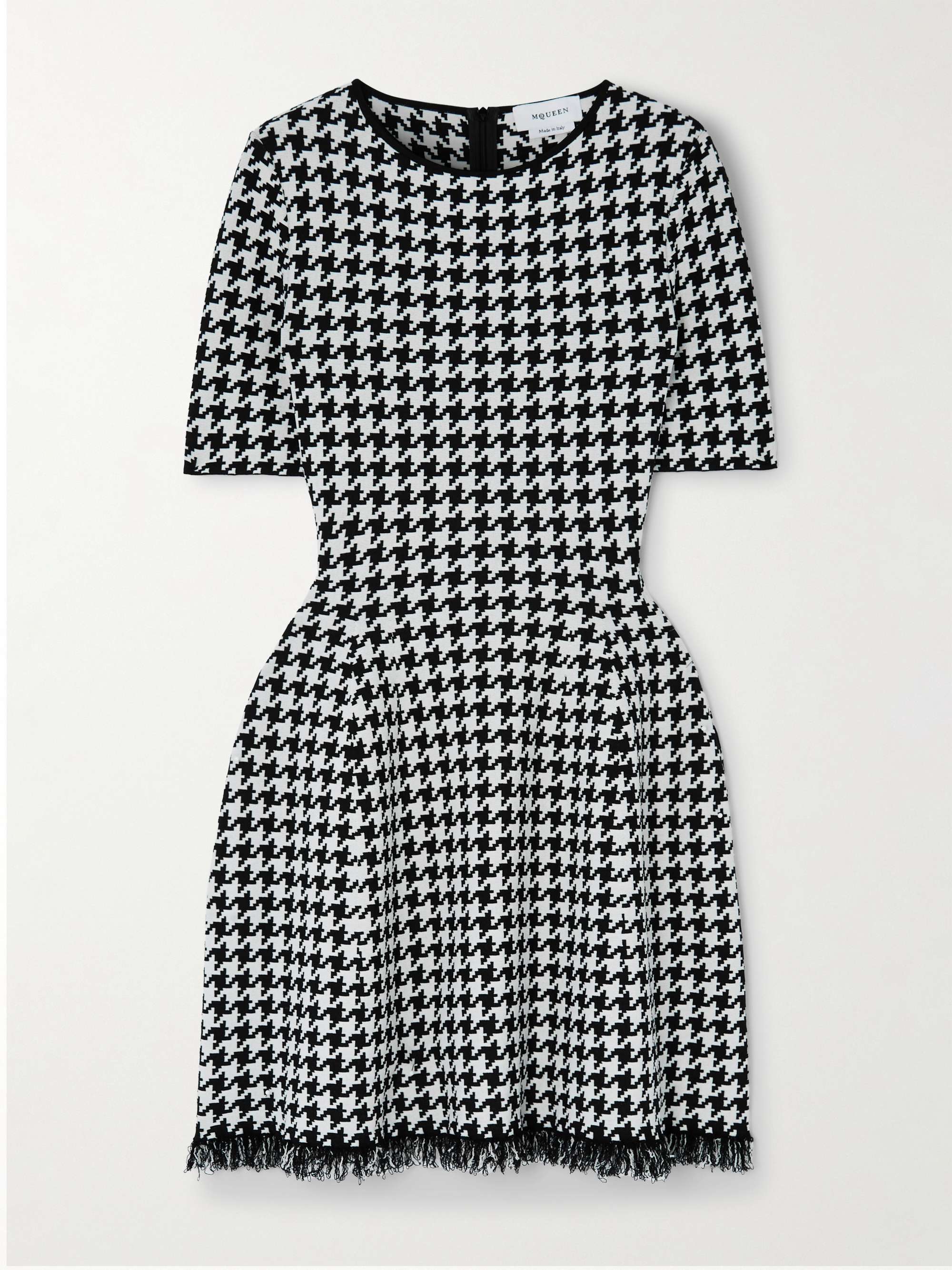 Fringed houndstooth jacquard-knit mini dress view