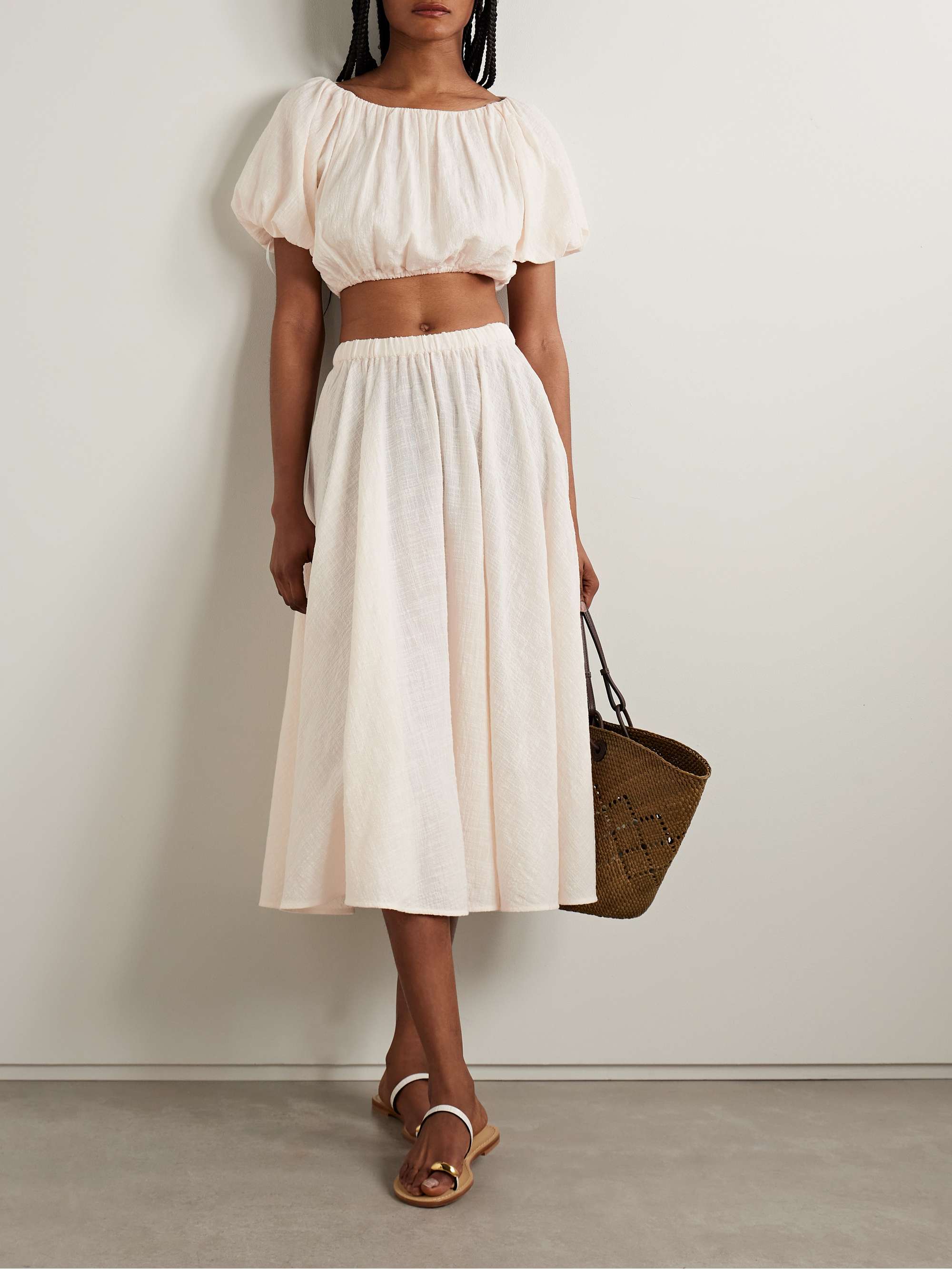 Cayman cropped gathered cotton-gauze top view