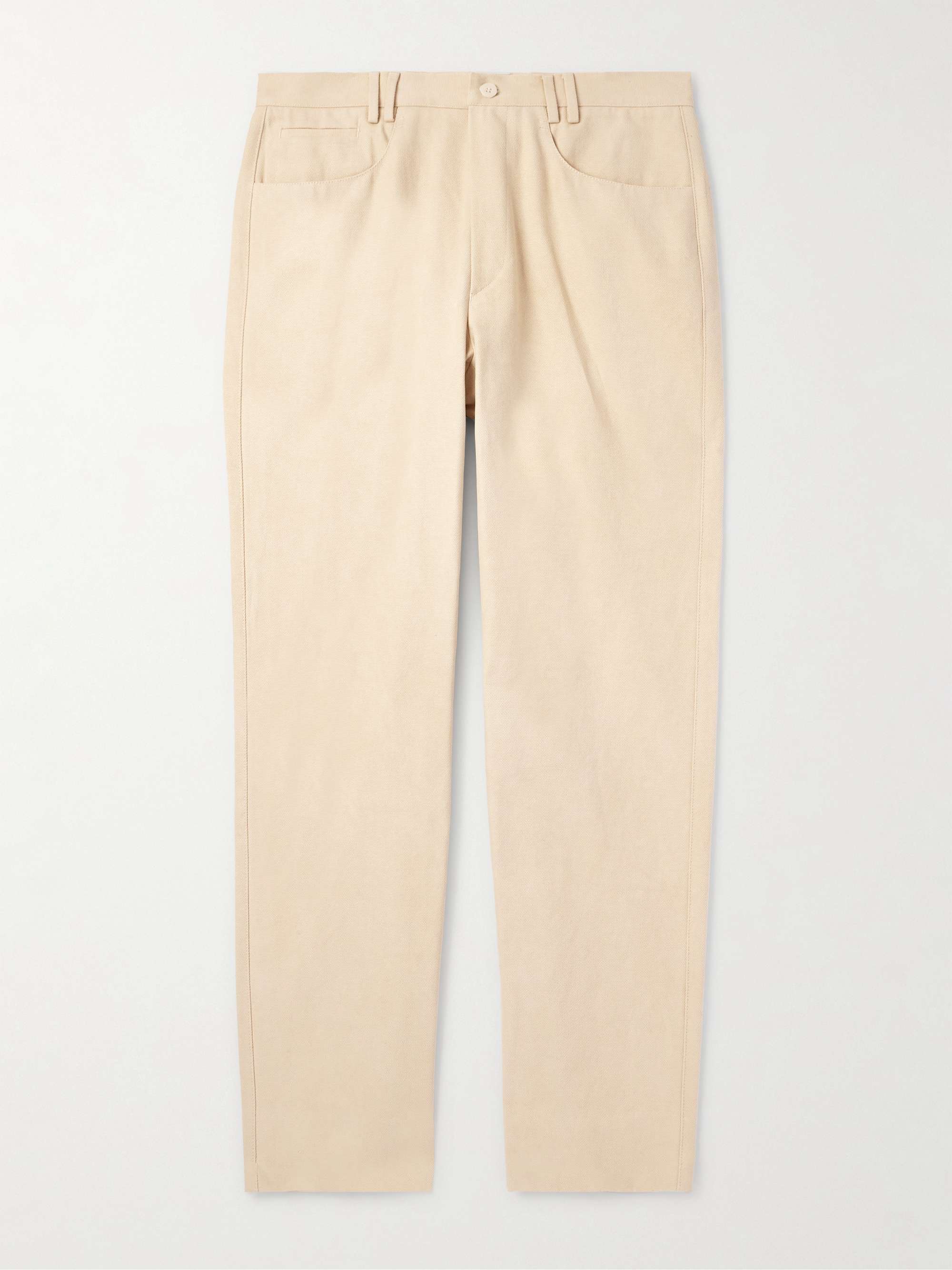 Straight-Leg Basketweave Cotton Trousers view