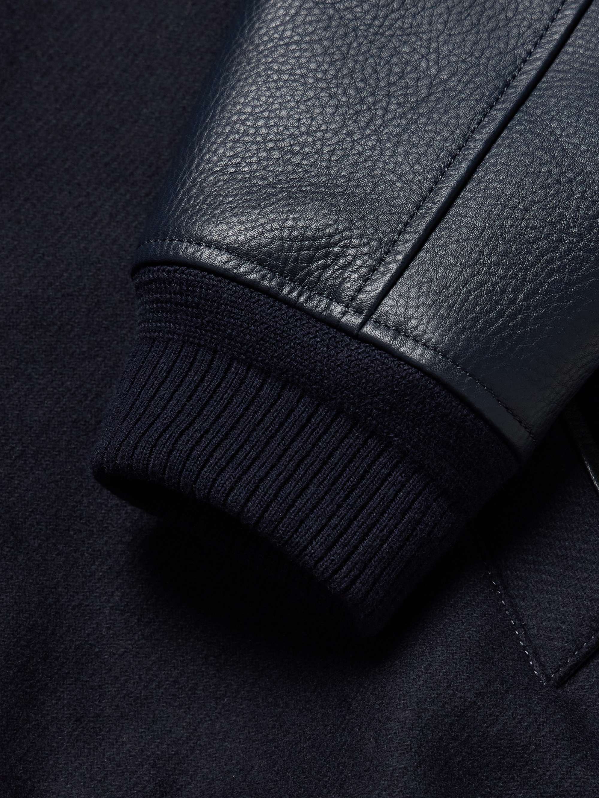 Panelled Ribbed Wool and Textured-Leather Varsity Jacket view