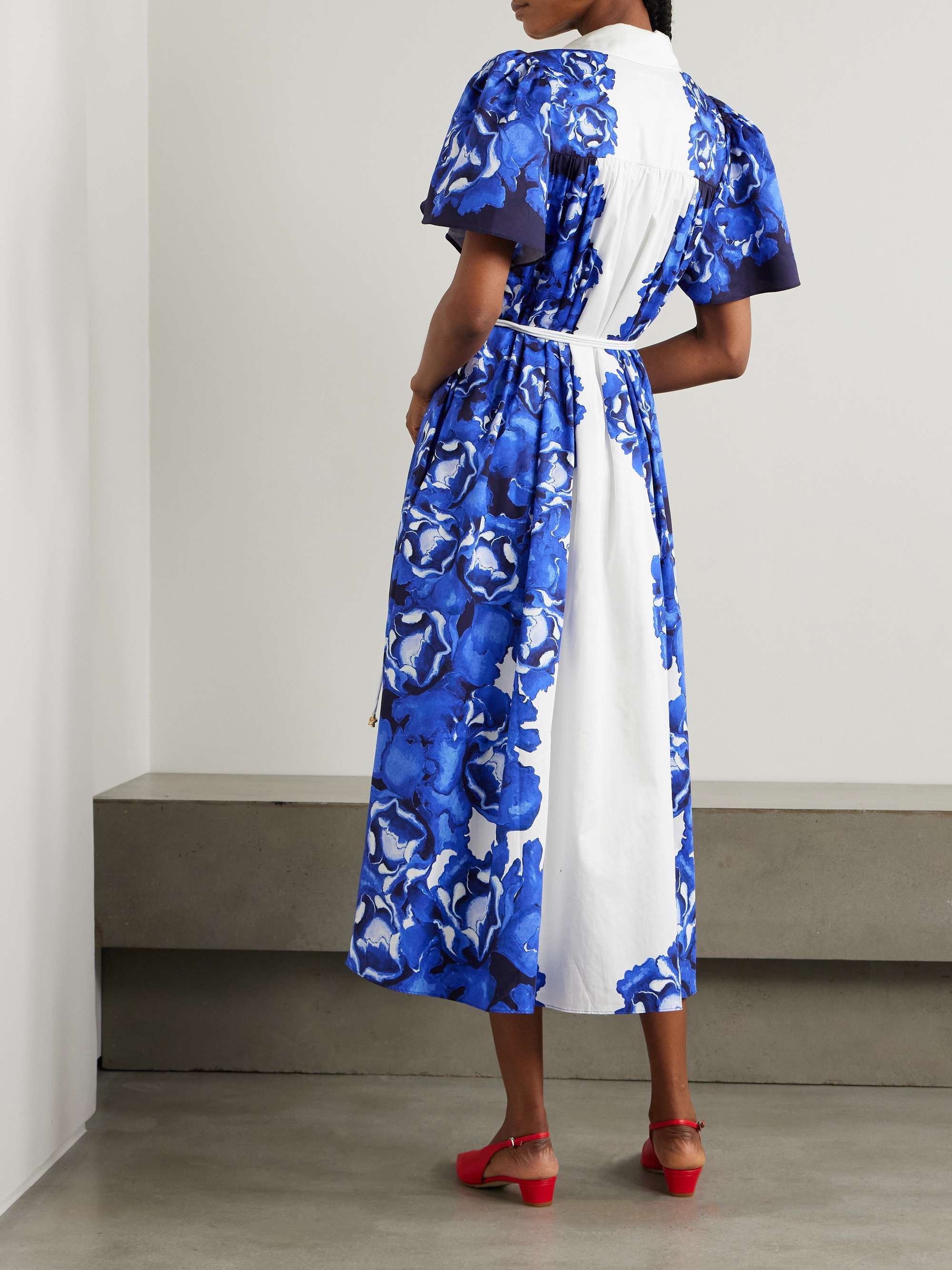 Fernanda belted embellished floral-print cotton midi shirt dress view