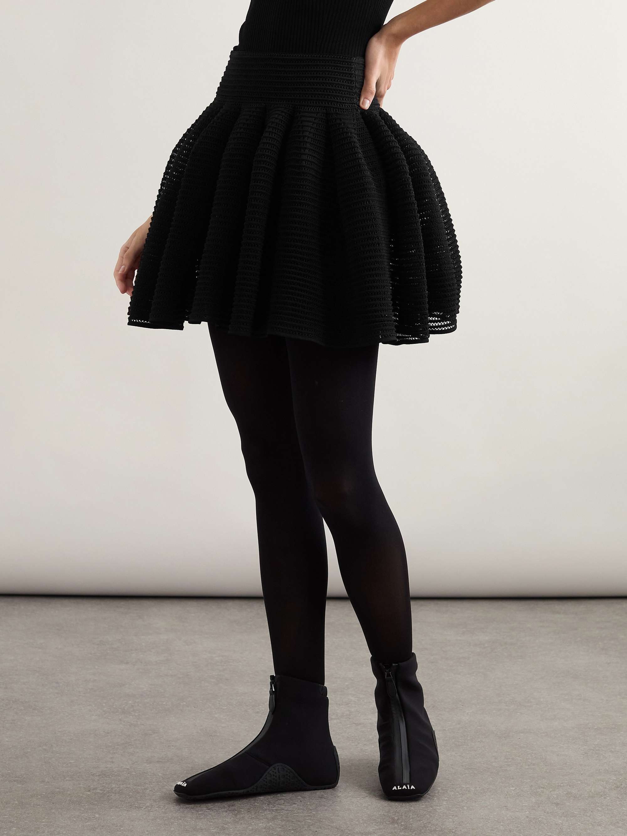 Pleated open-knit mini skirt view