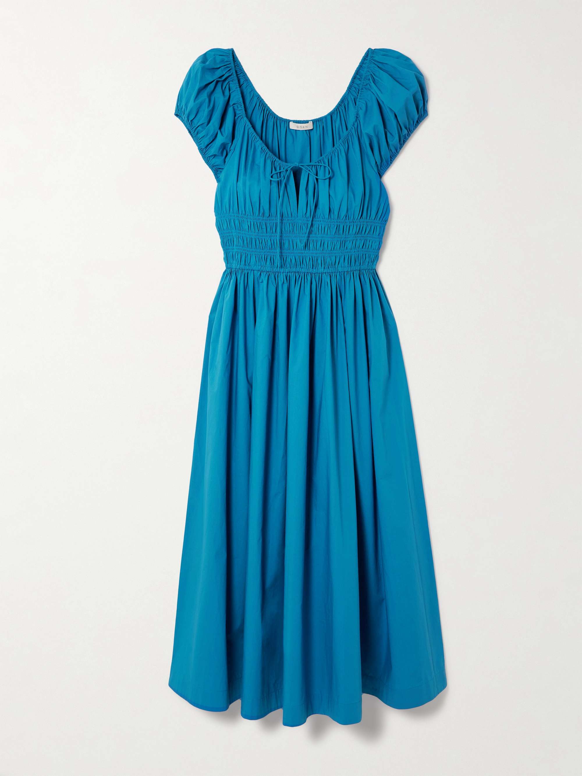 Quinn tie-detailed shirred cotton-poplin midi dress view