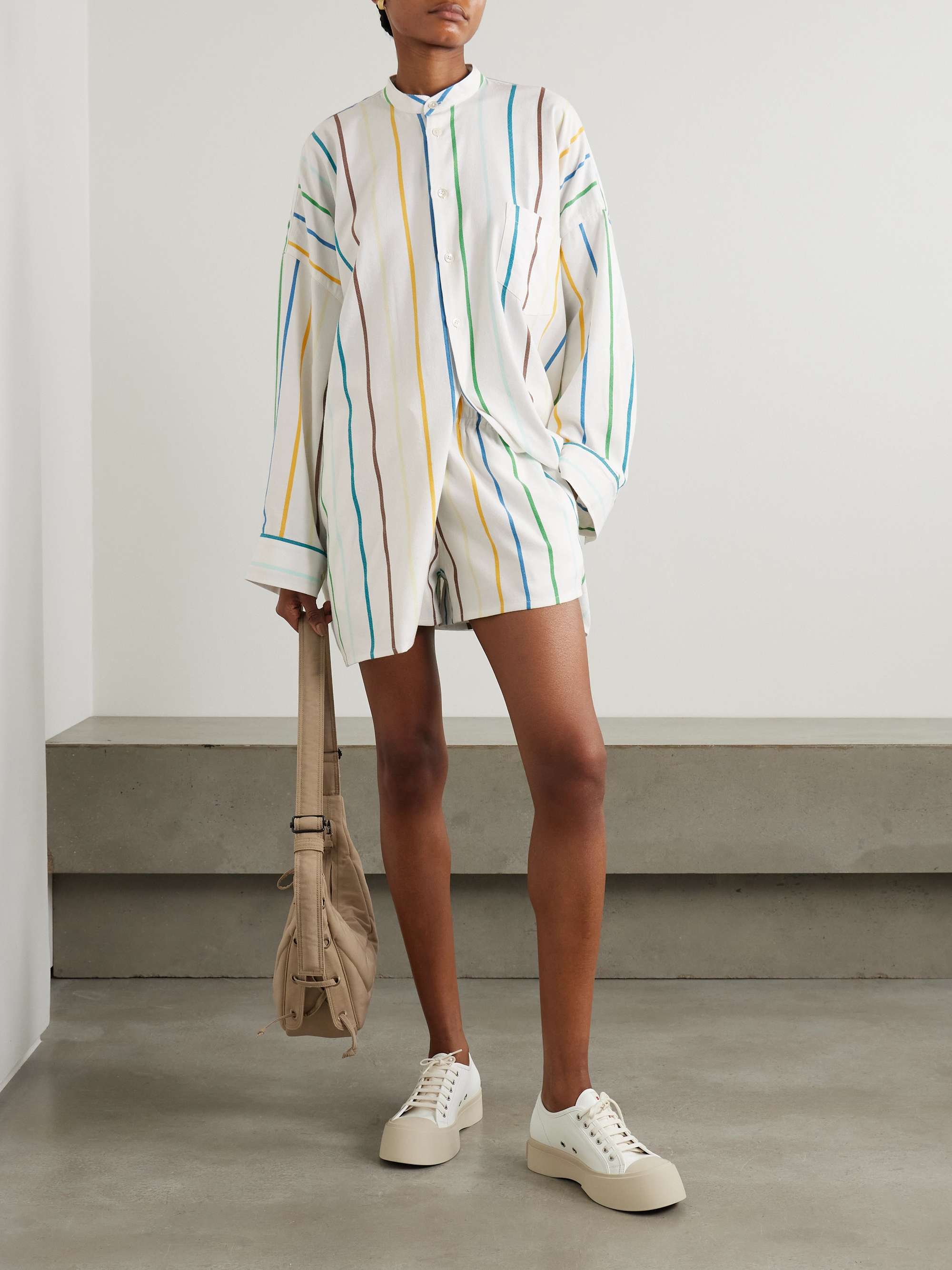 Striped cotton-blend shorts view
