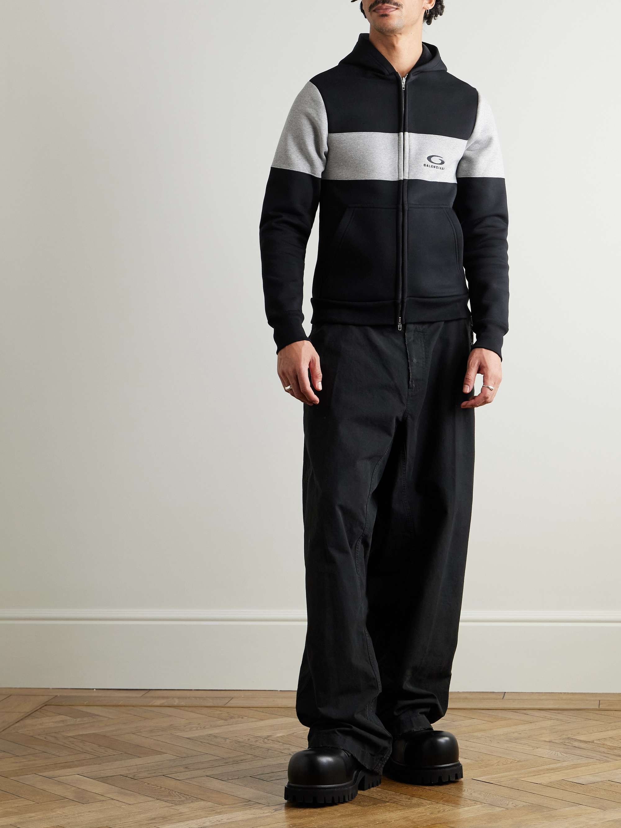 Logo-Embroidered Colour-Block Cotton-Jersey Hoodie view