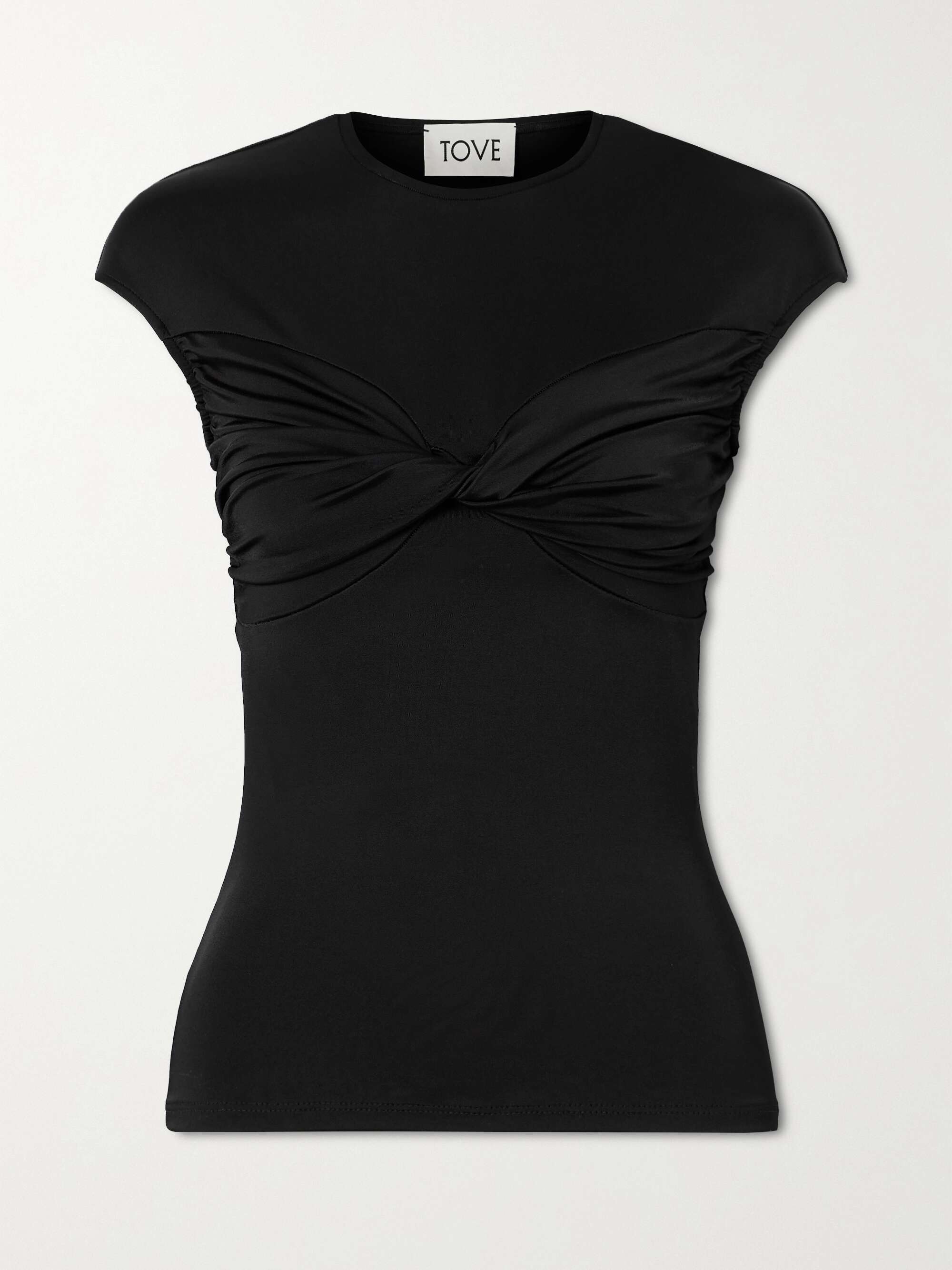 Paola twist-front satin and stretch-jersey top view