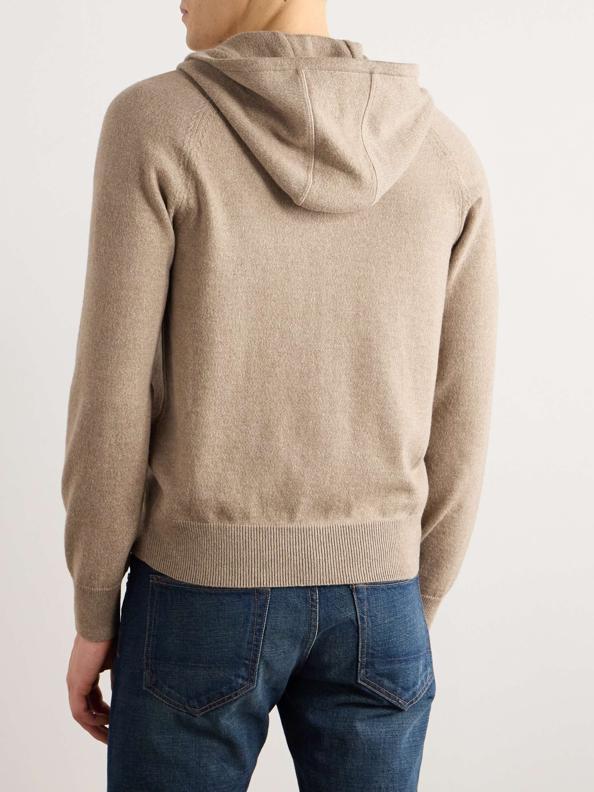 Slim-Fit Leather-Trimmed Cashmere and Wool-Blend Hoodie view