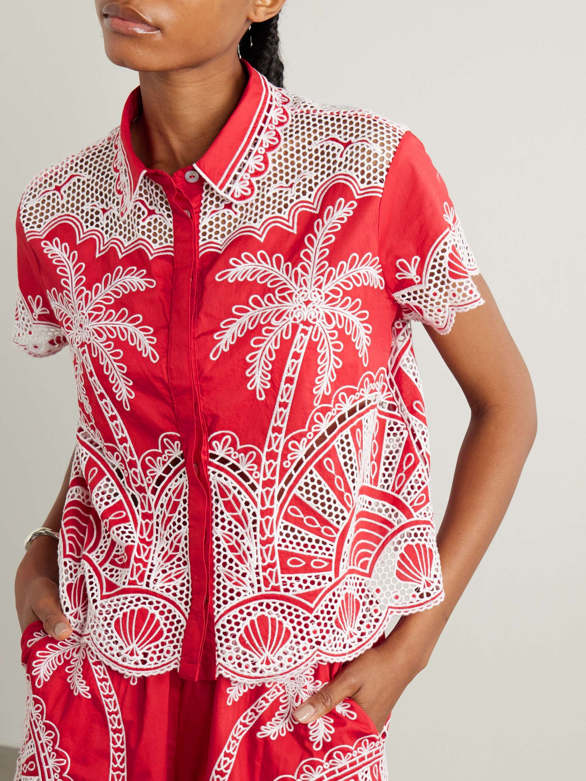 Scalloped broderie anglaise cotton shirt view
