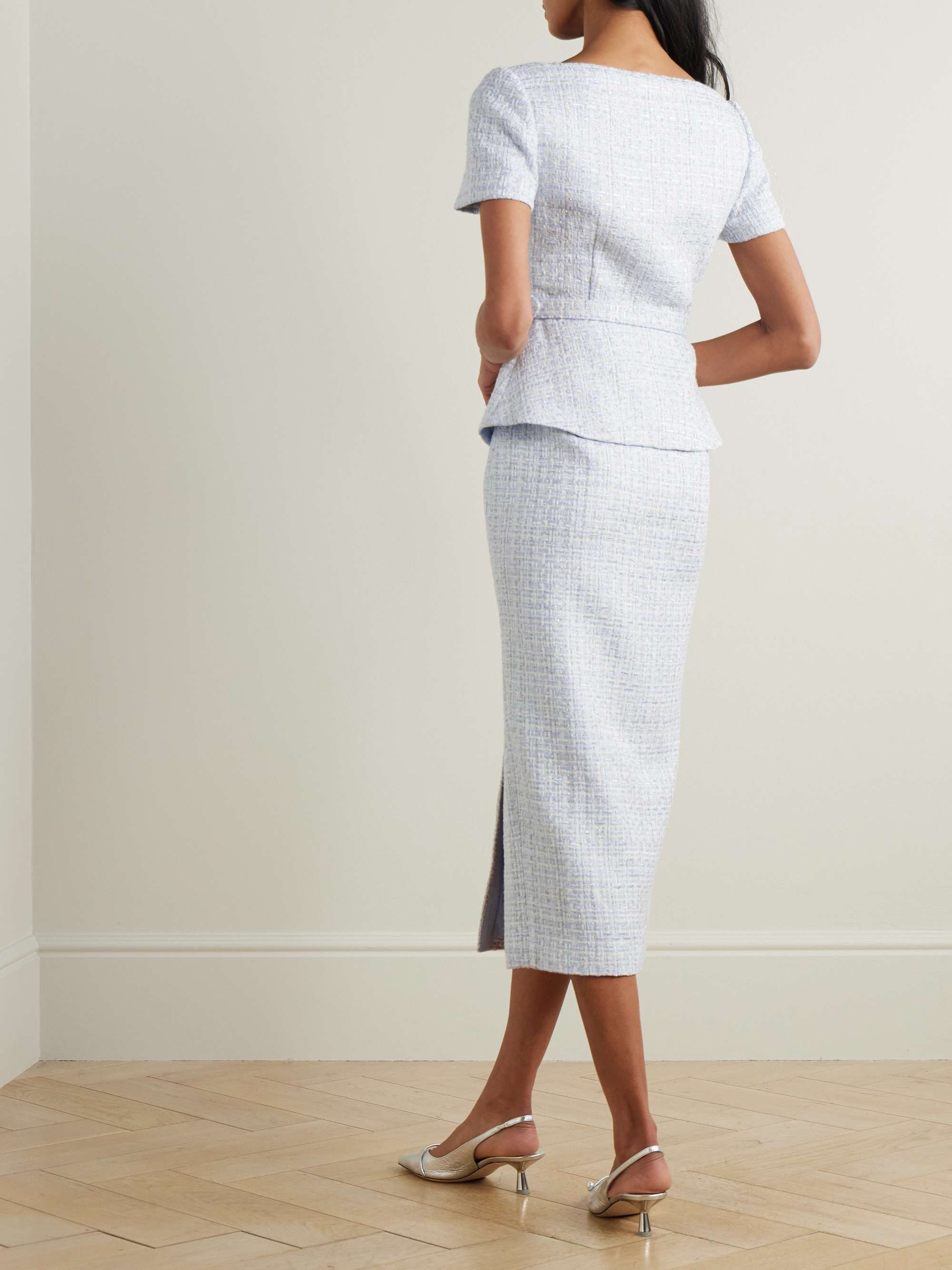 Belted embellished bouclé midi dress view