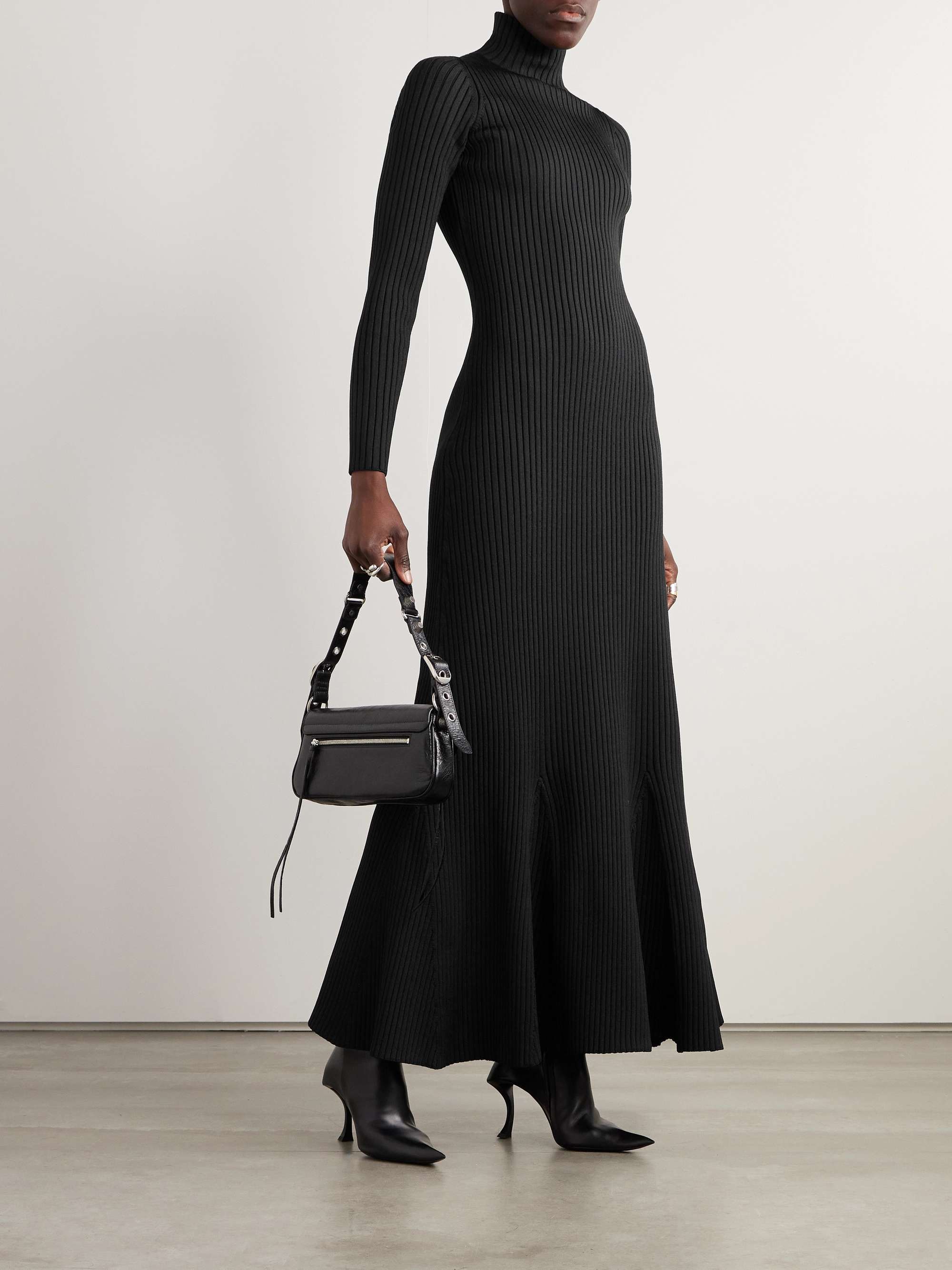 Turtleneck ribbed silk-blend maxi dress view
