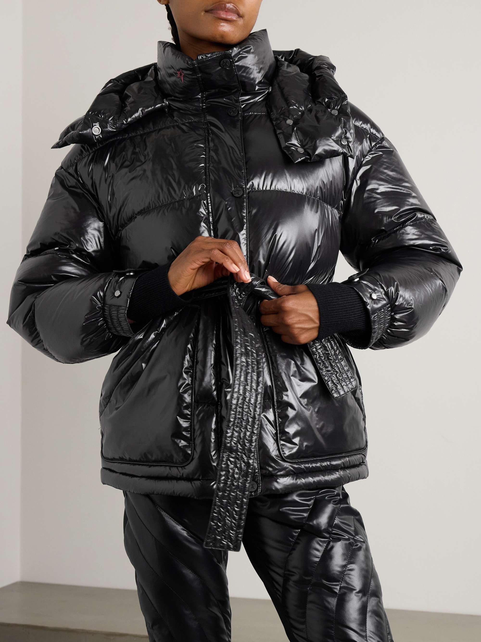 Maya hooded belted quilted glossed-shell down ski jacket view