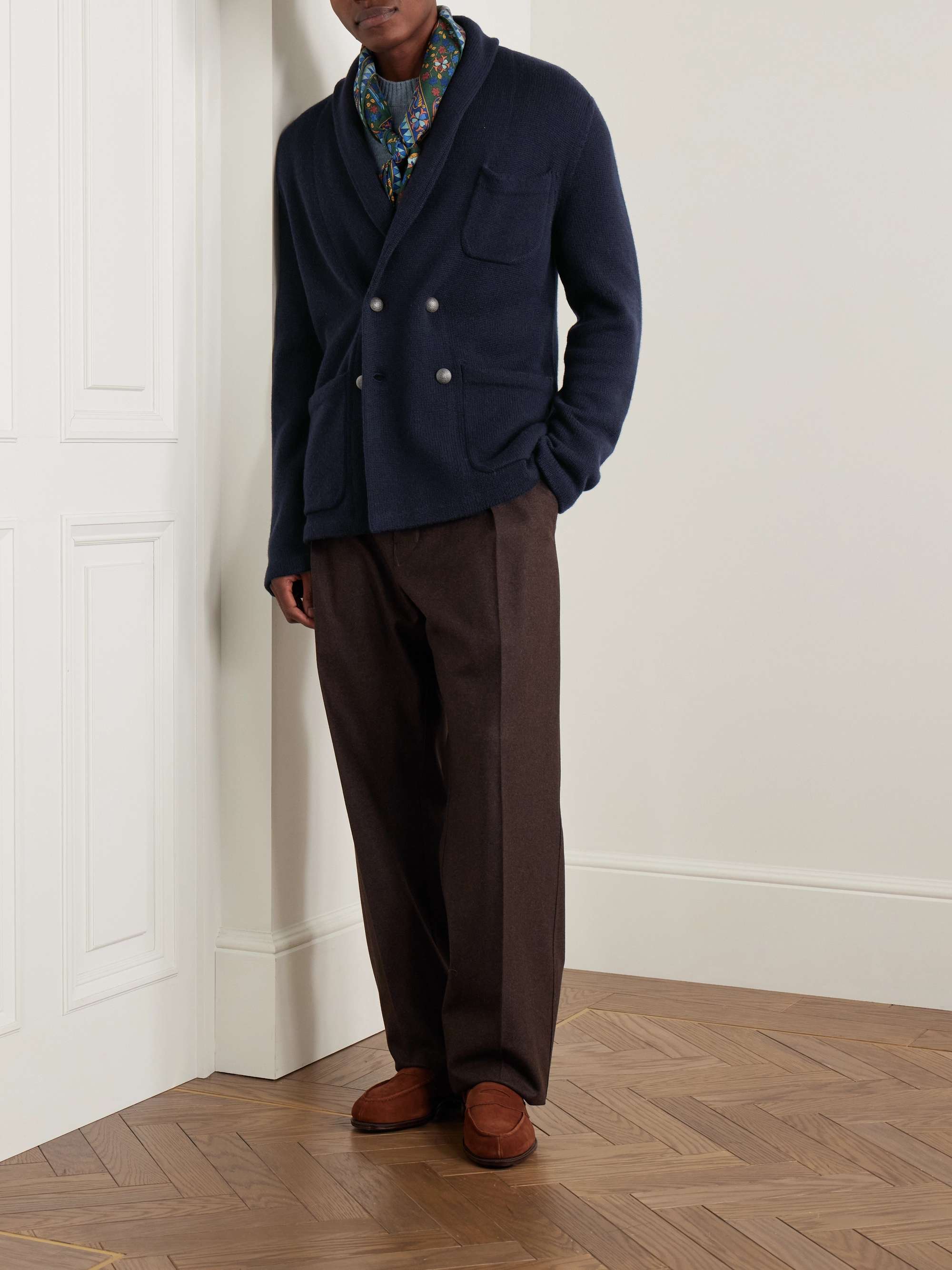 Double-Breasted Shawl-Collar Cashmere Cardigan view