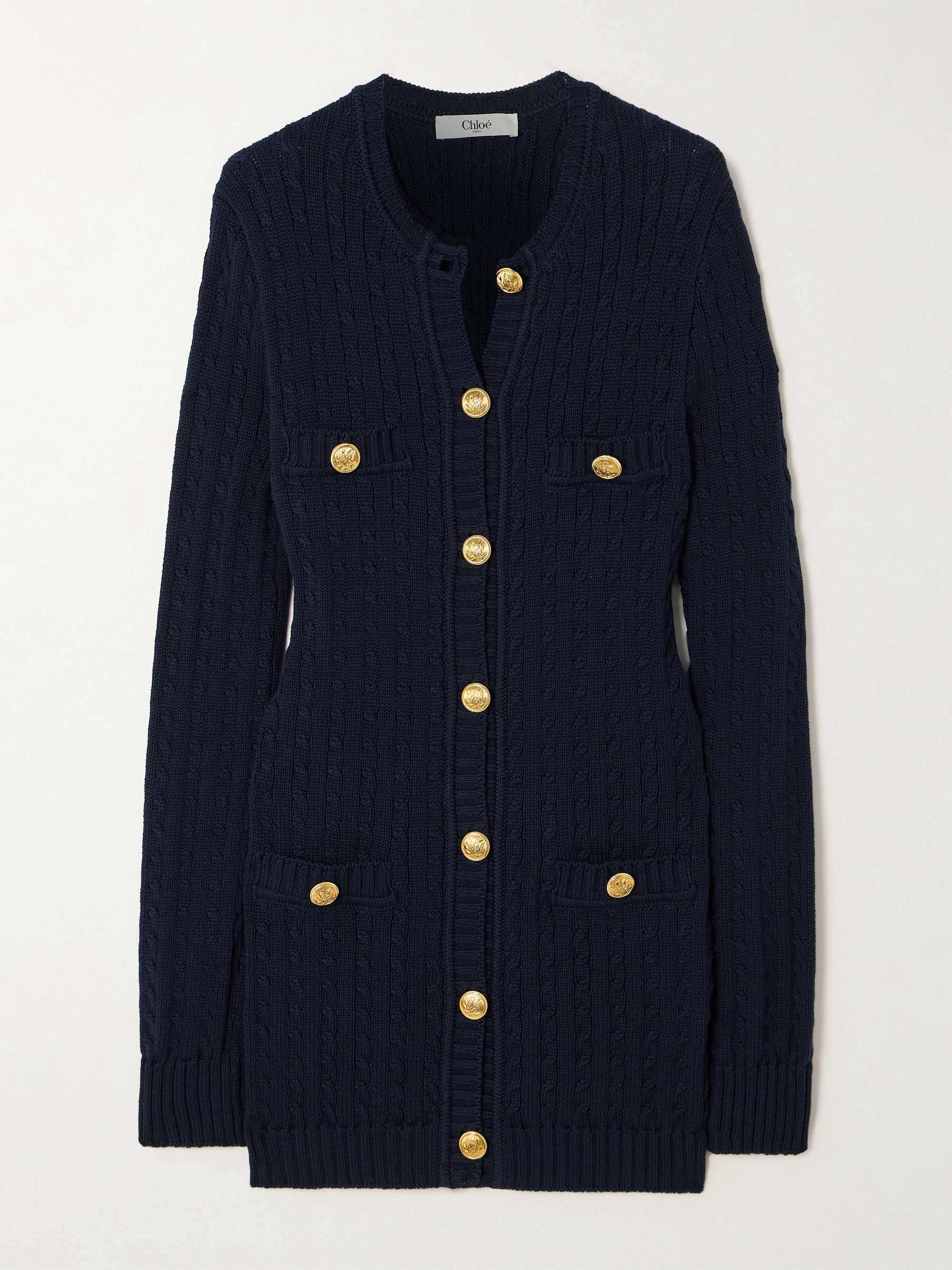 Embellished cable-knit cotton cardigan view