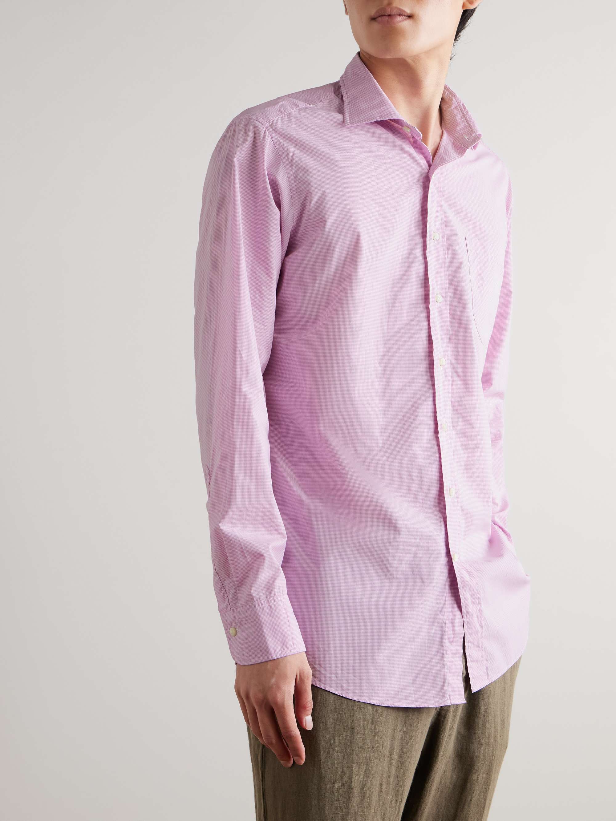 Spread-Collar Checked Cotton-Poplin Shirt view