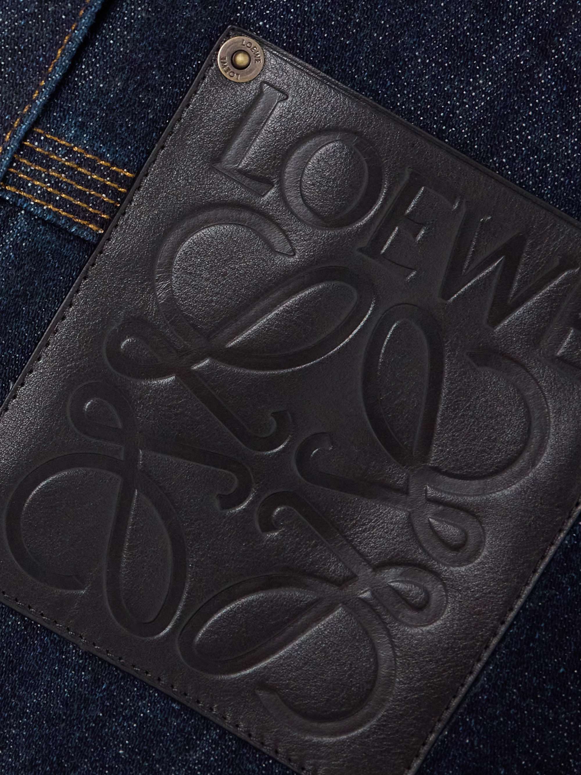 Leather-trimmed denim jacket view