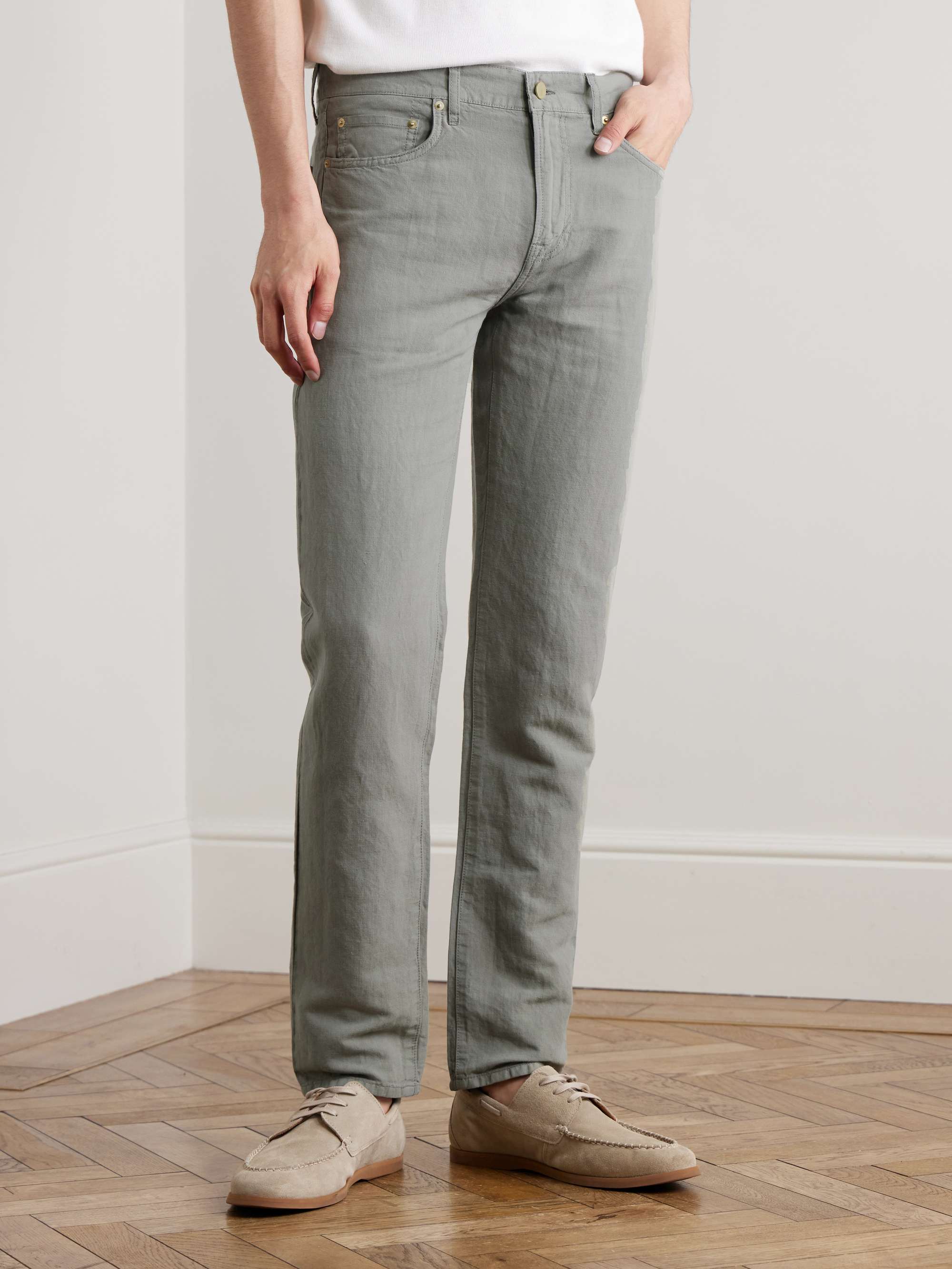 Straight-Leg Hemp and Cotton-Blend Canvas Trousers view