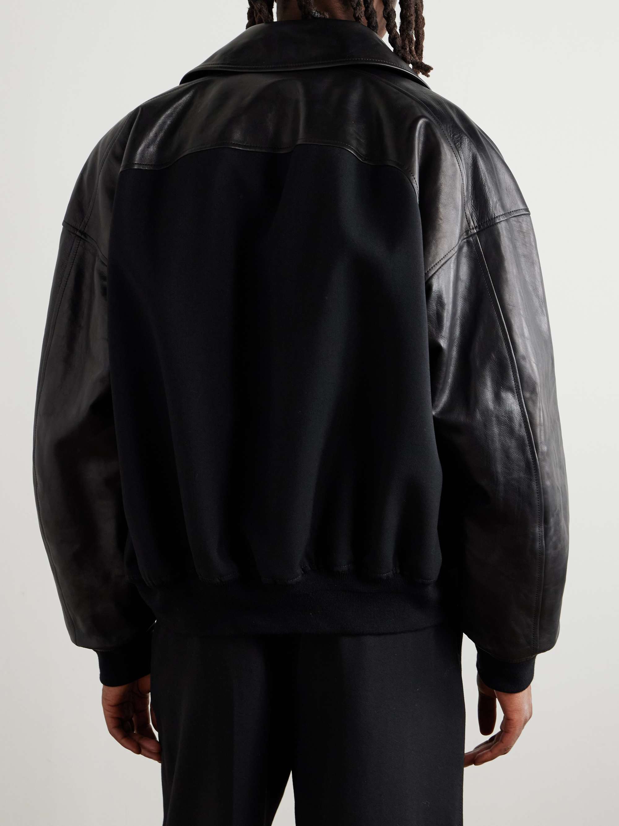 Oversized Leather-Trimmed Wool Varsity Jacket view