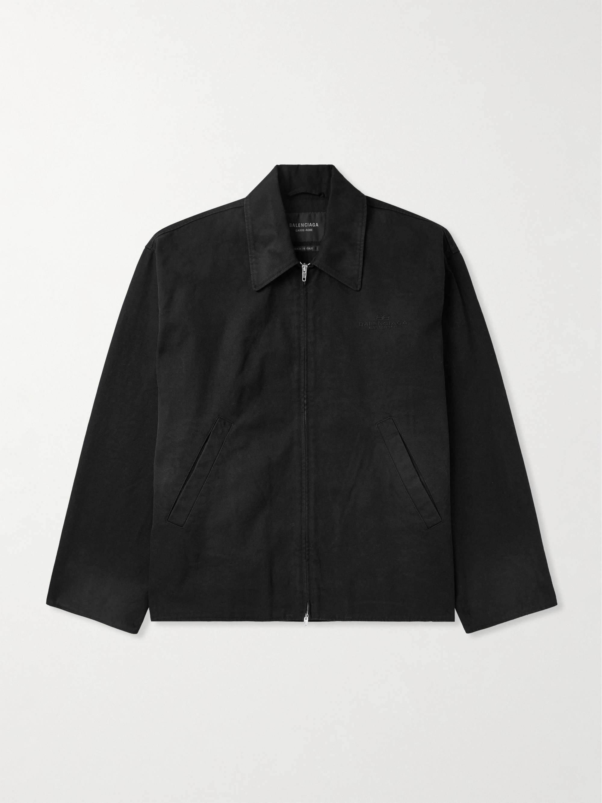 Oversized Logo-Embroidered Cotton-Canvas Zip-Up Jacket view