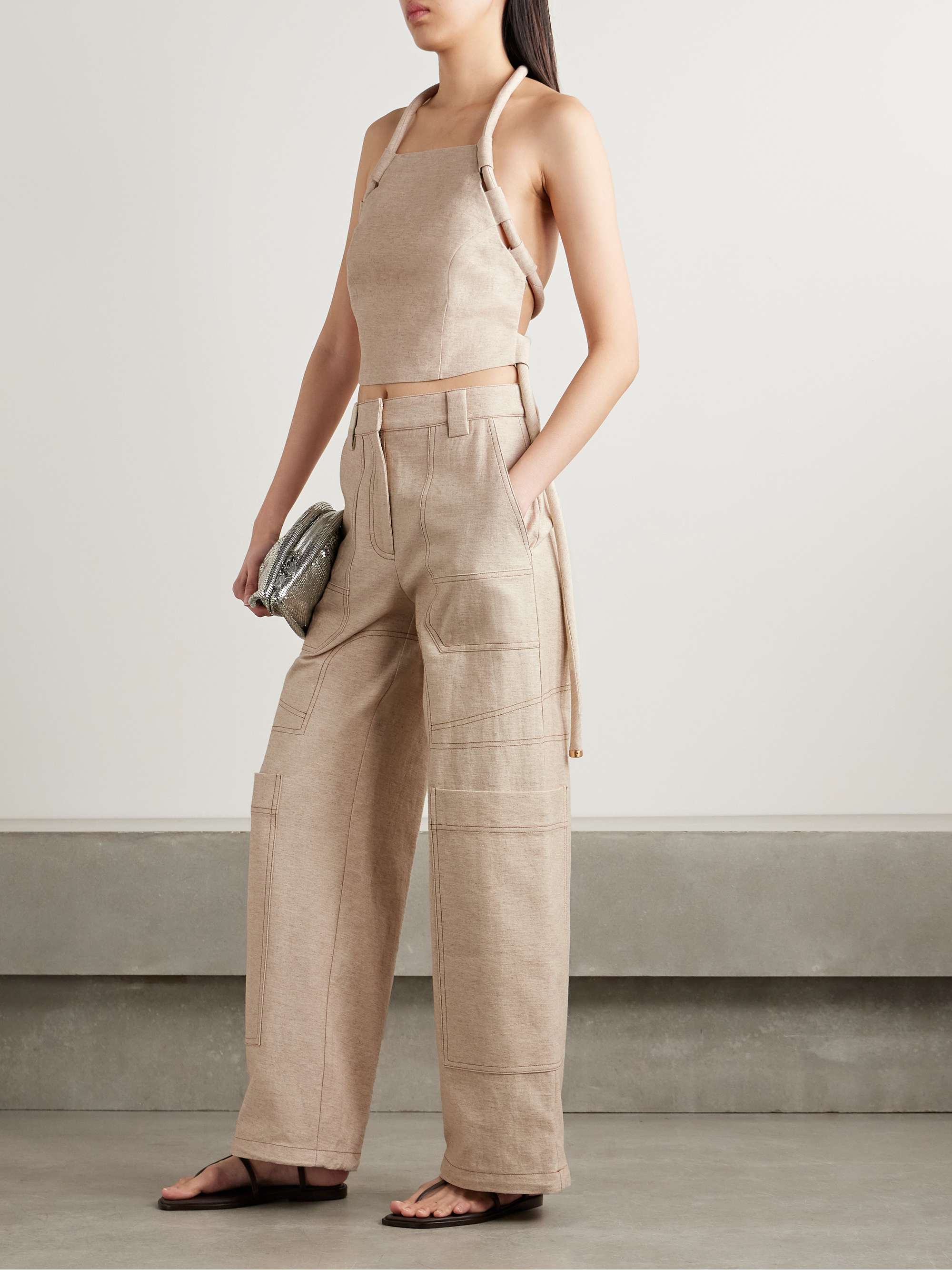 Wynn cotton and linen-blend wide-leg cargo pants view