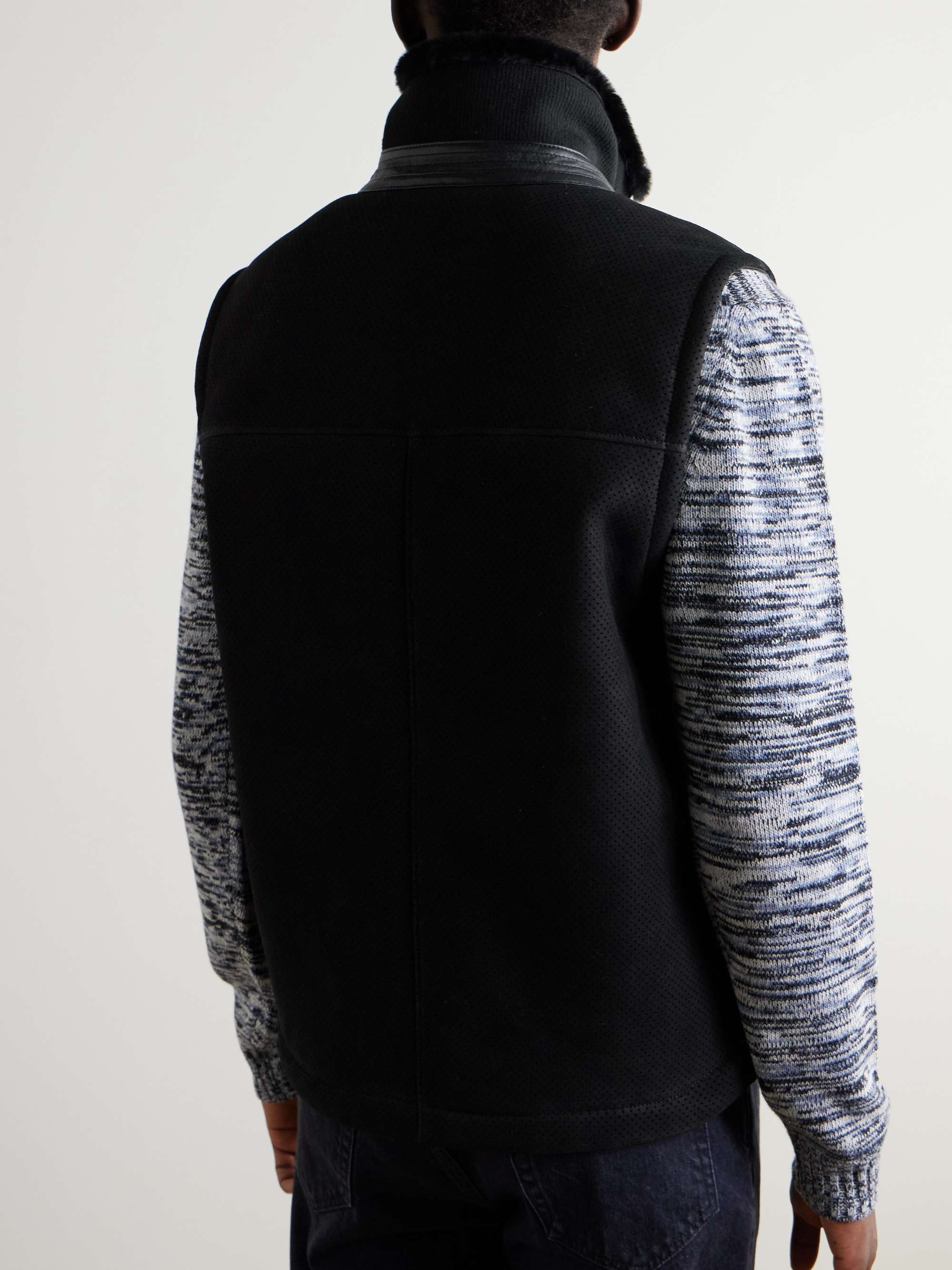 Full-Grain Leather-Trimmed Perforated Shearling Gilet view