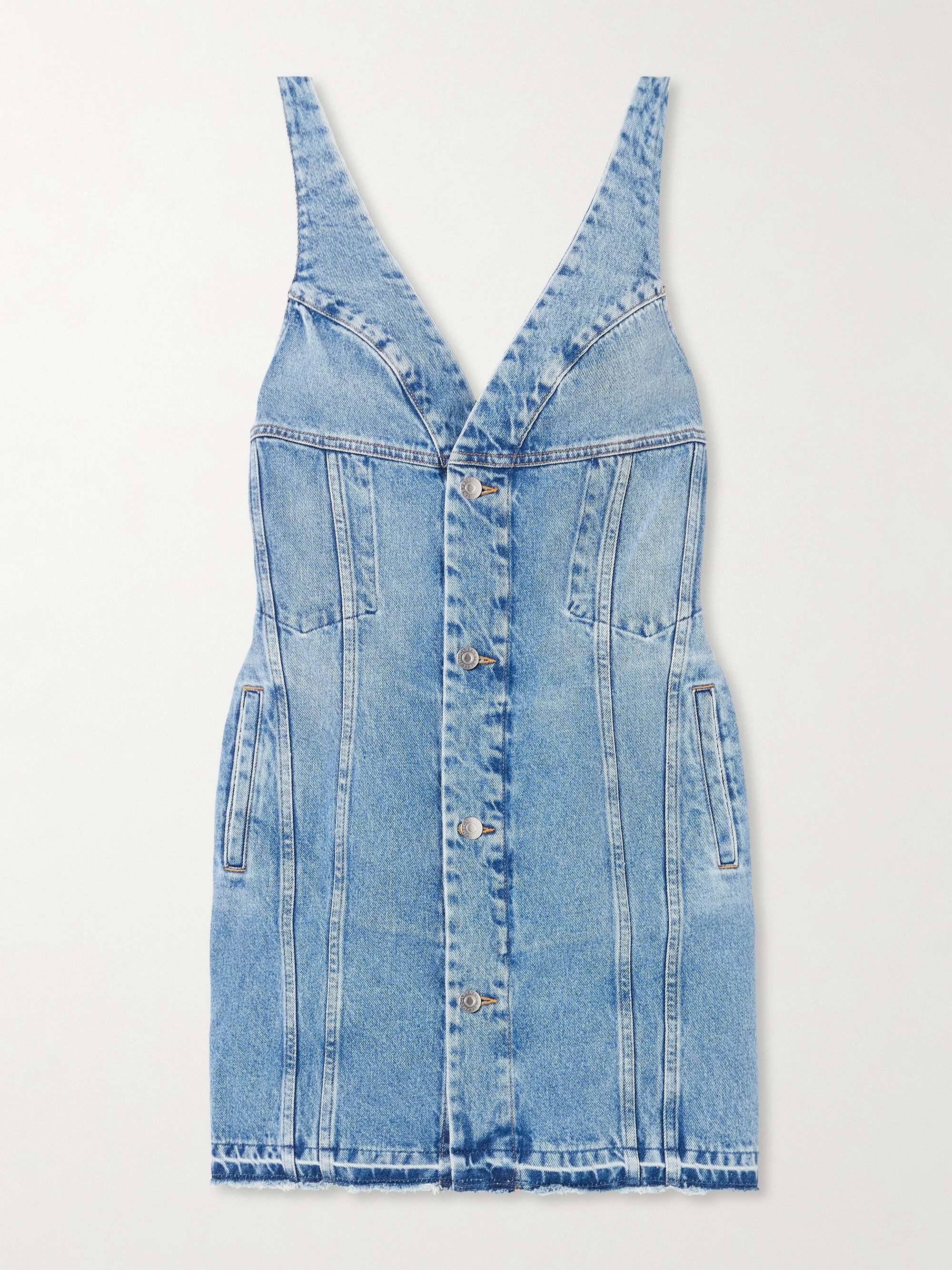 Frayed paneled organic denim mini dress view