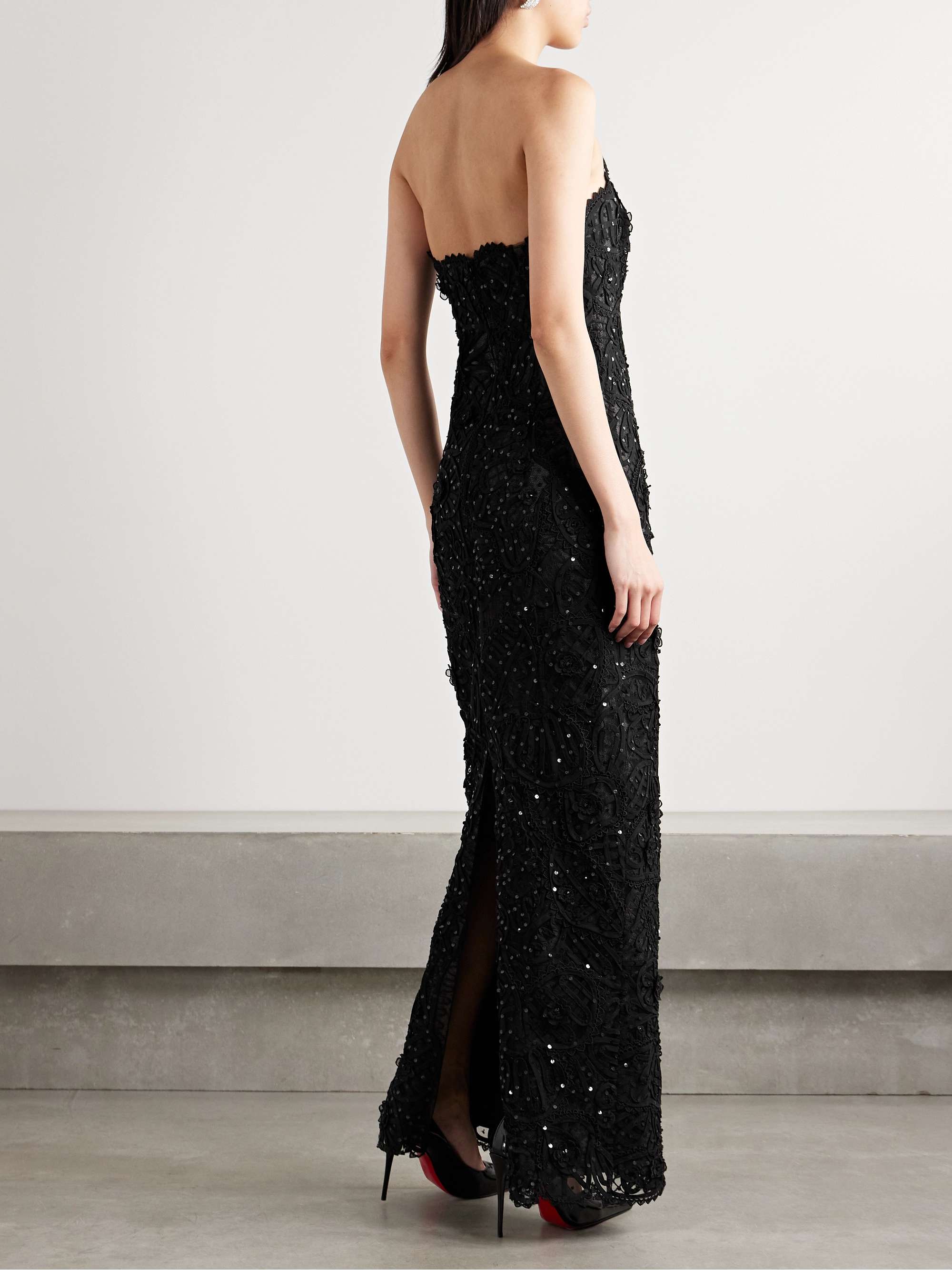 Strapless embellished lace-trimmed crepe and tulle gown view