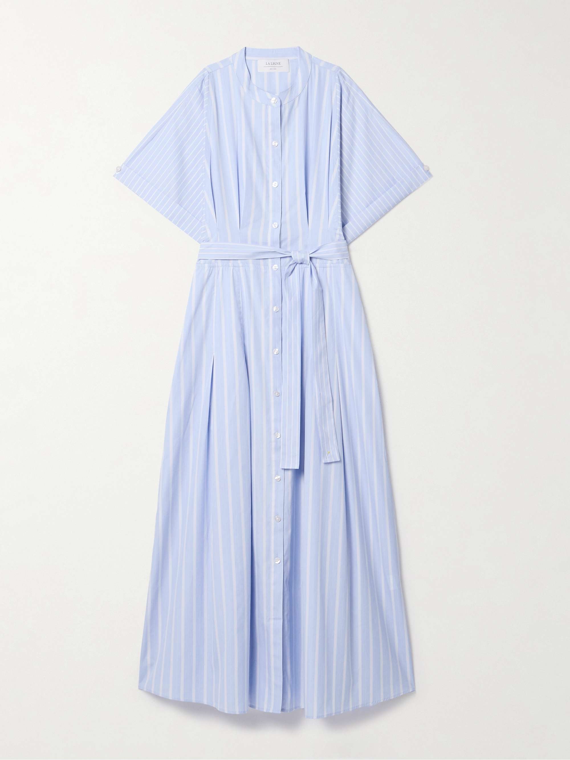 Belted pleated striped cotton-poplin midi shirt dress view