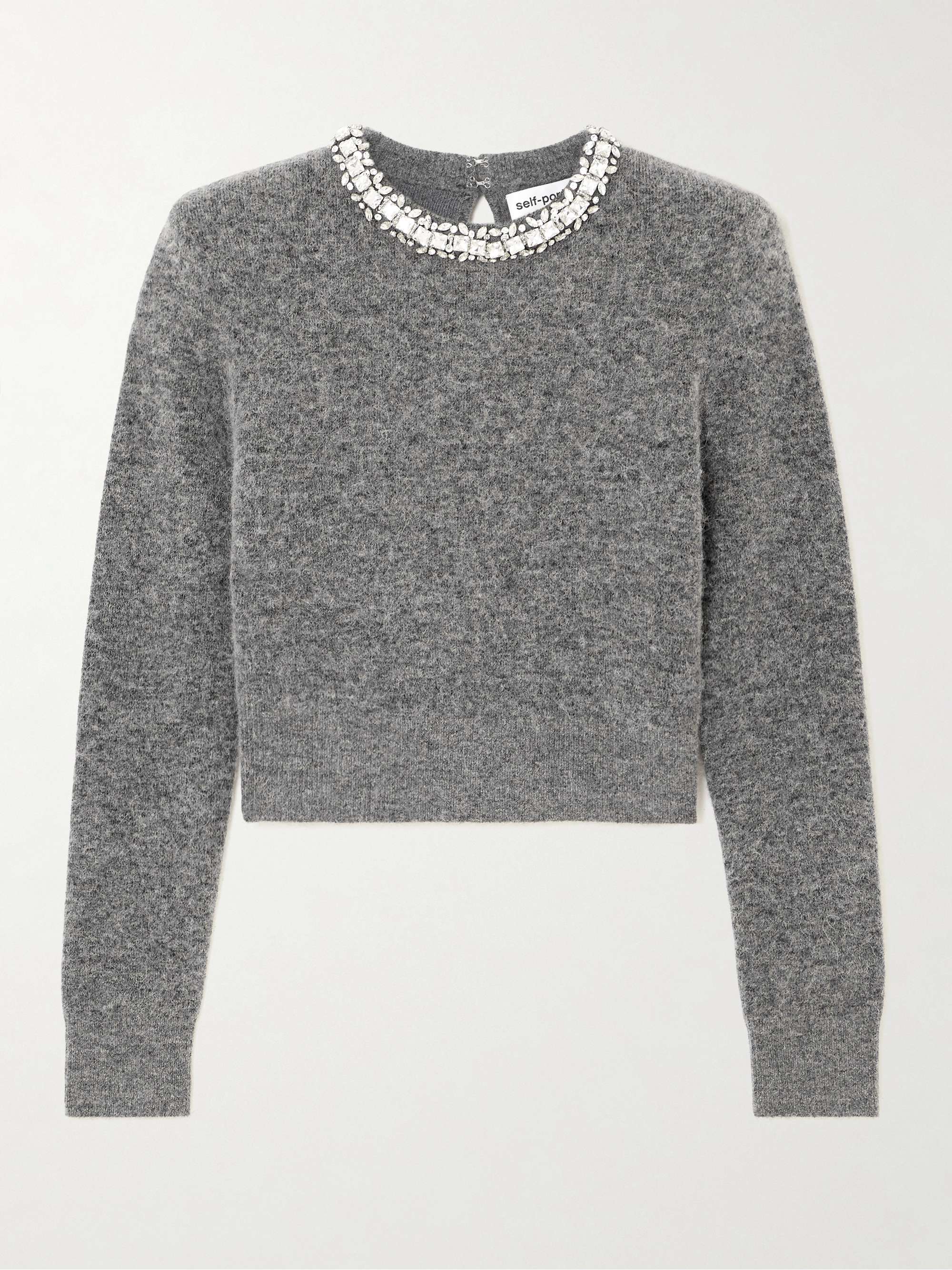 Cropped crystal-embellished knitted sweater view