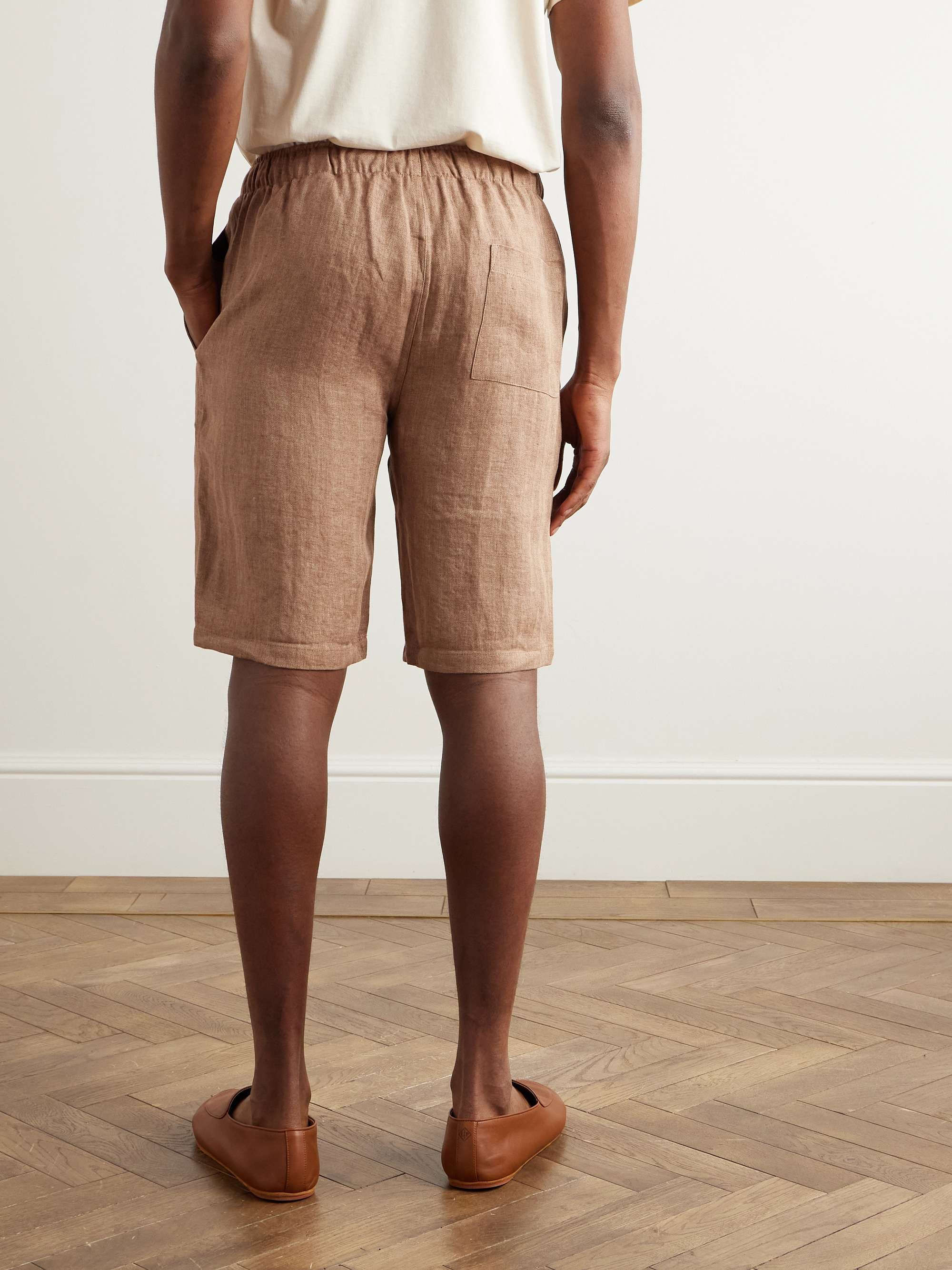 Straight-Leg Herringbone Linen Drawstring Shorts view