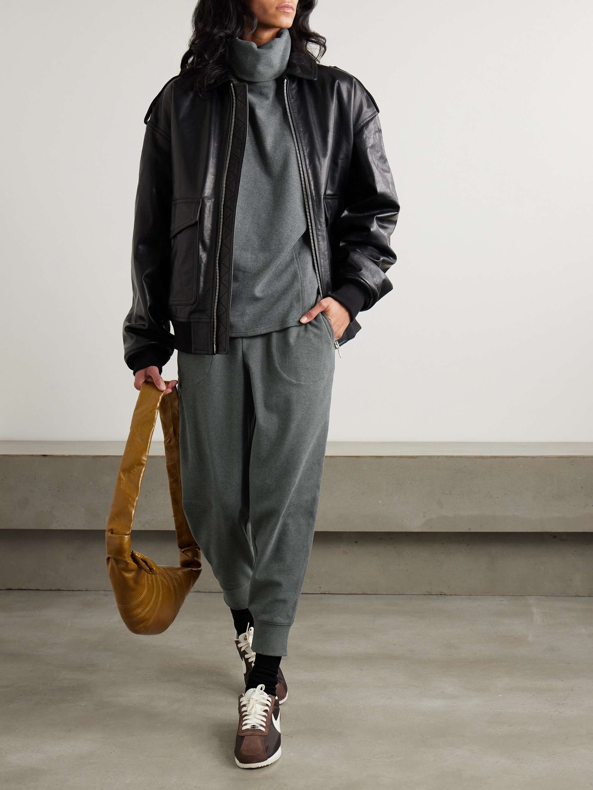 Brushed stretch-jersey tapered track pants view