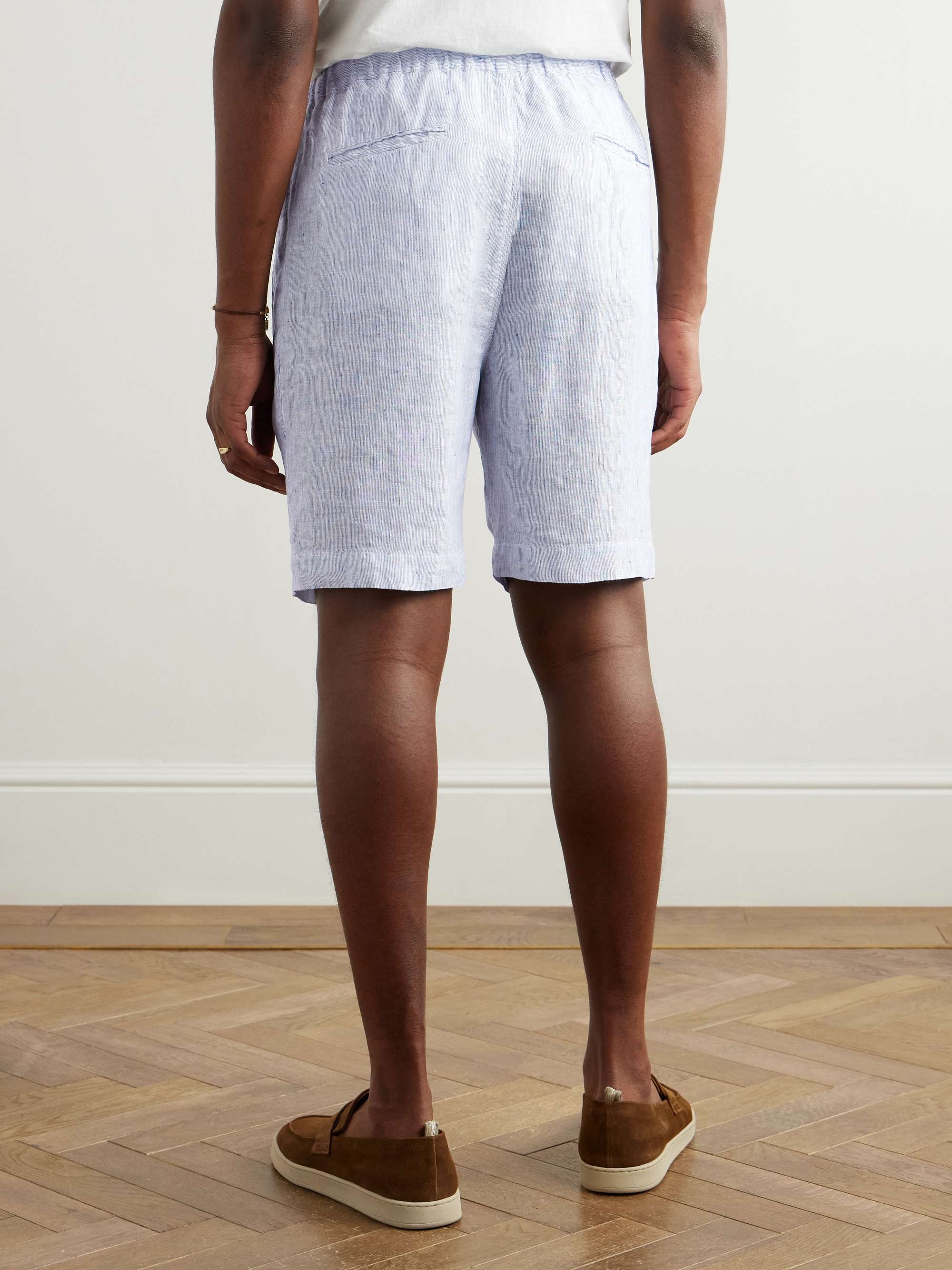 Kevin Straight-Leg Pleated Linen Drawstring Shorts view
