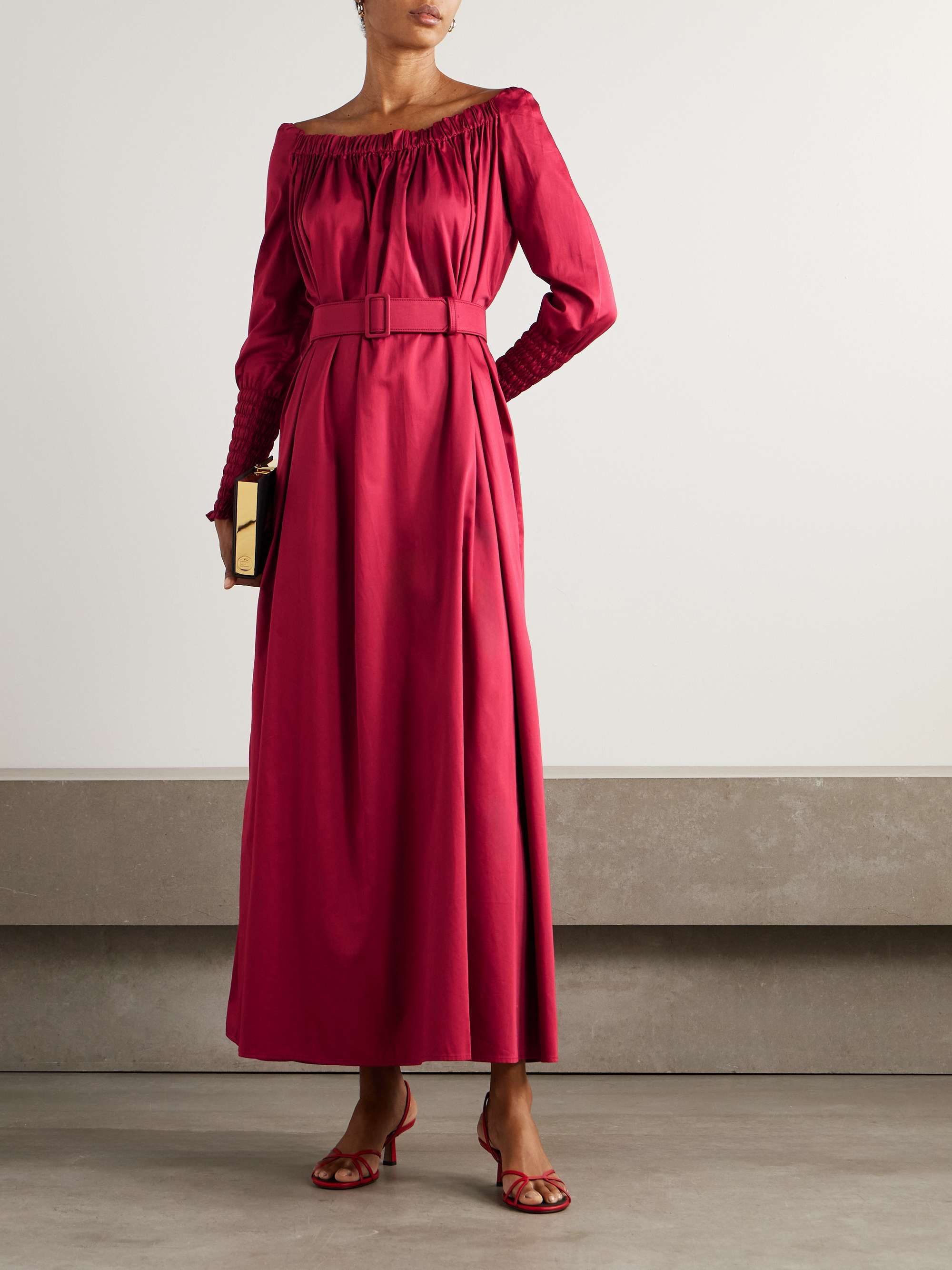 Noel belted gathered cotton-sateen maxi dress view