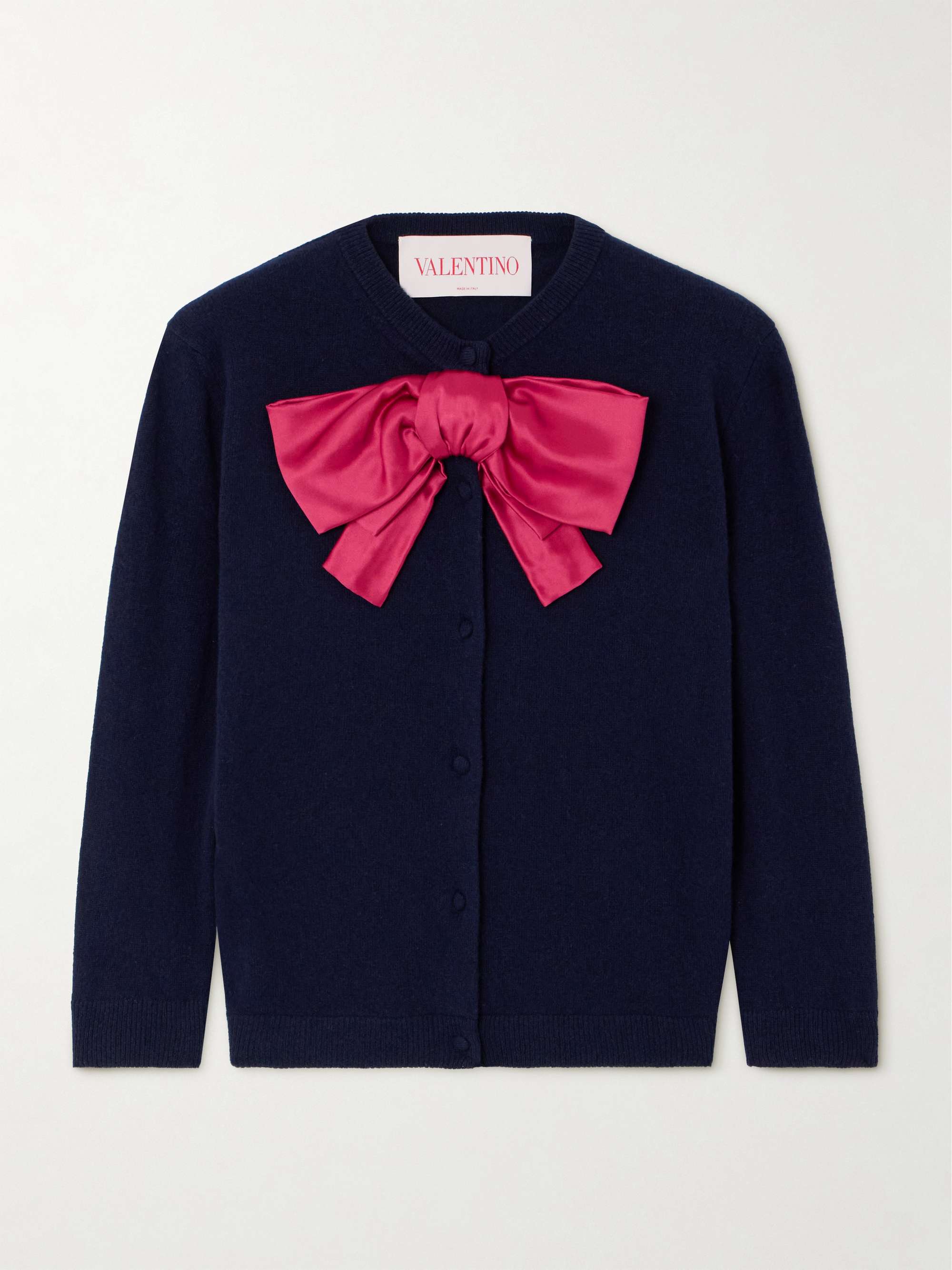 Silk satin-trimmed wool cardigan view