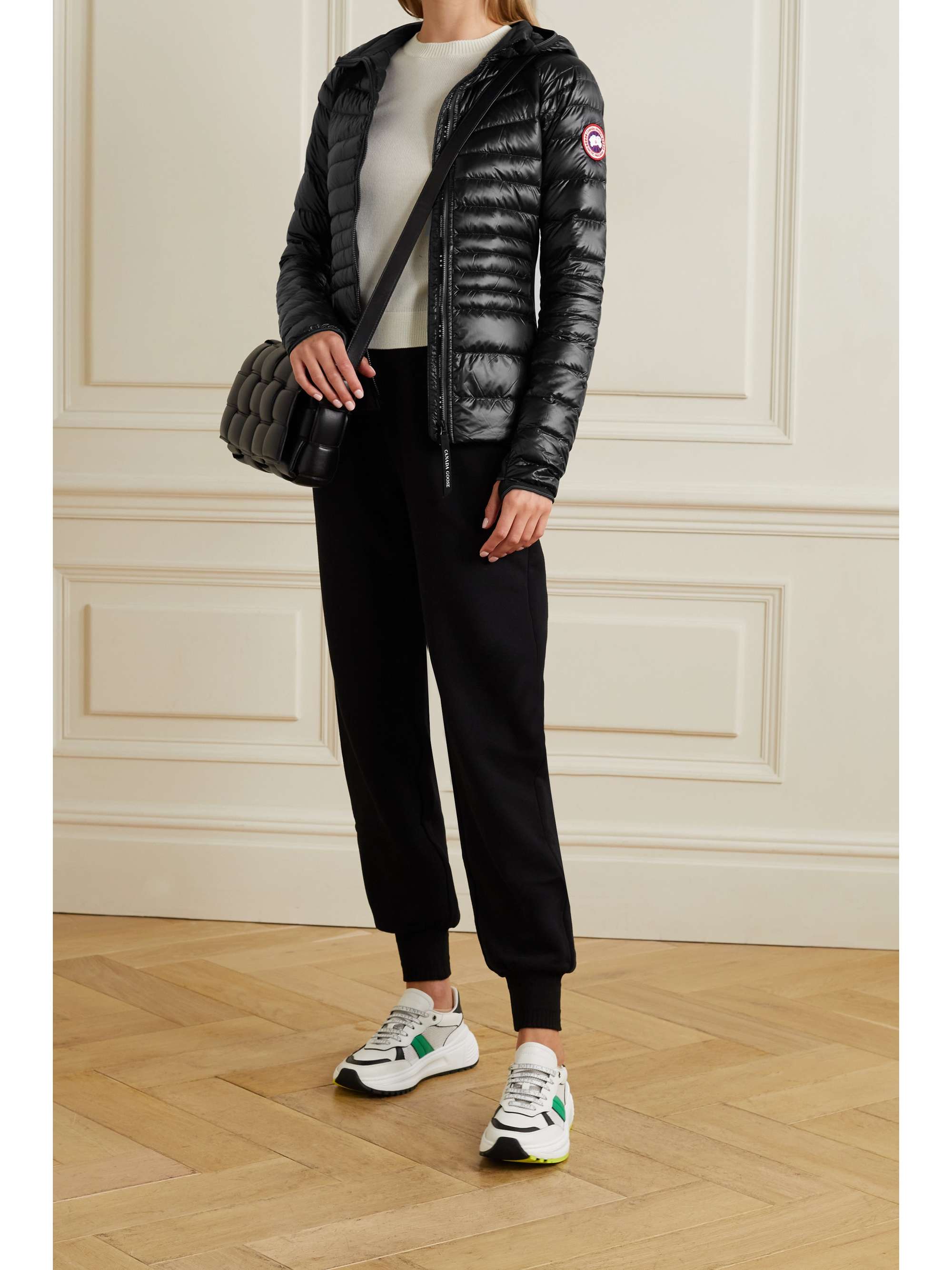 Hybridge Lite hooded stretch jersey-trimmed quilted shell down jacket view