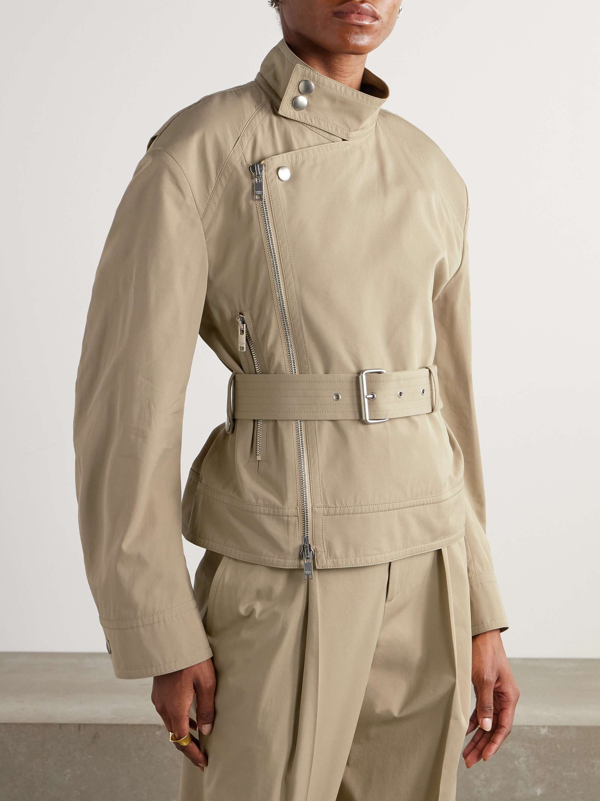Belted asymmetric cotton-blend jacket view