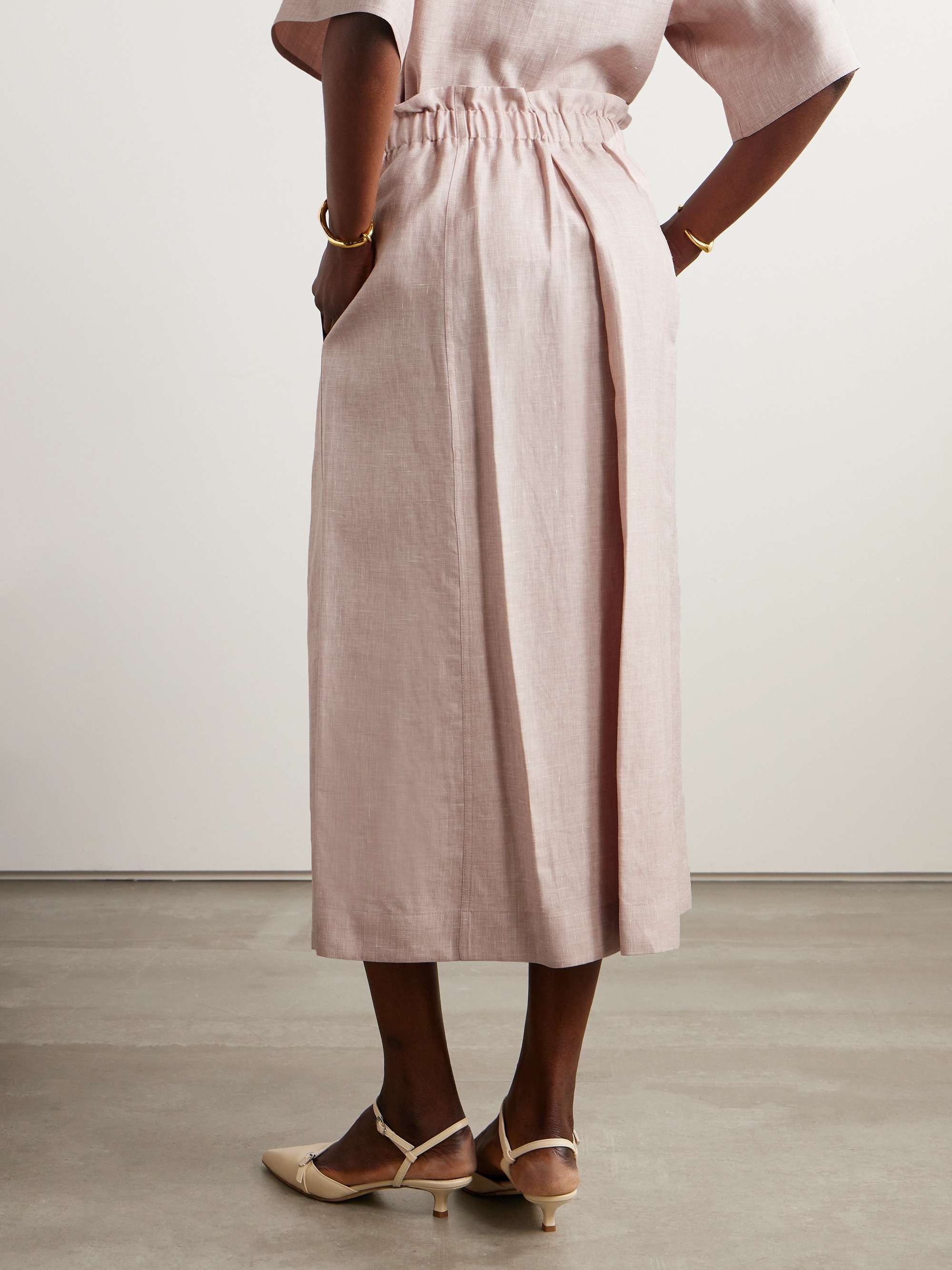 Belted linen, wool and silk-blend midi skirt view