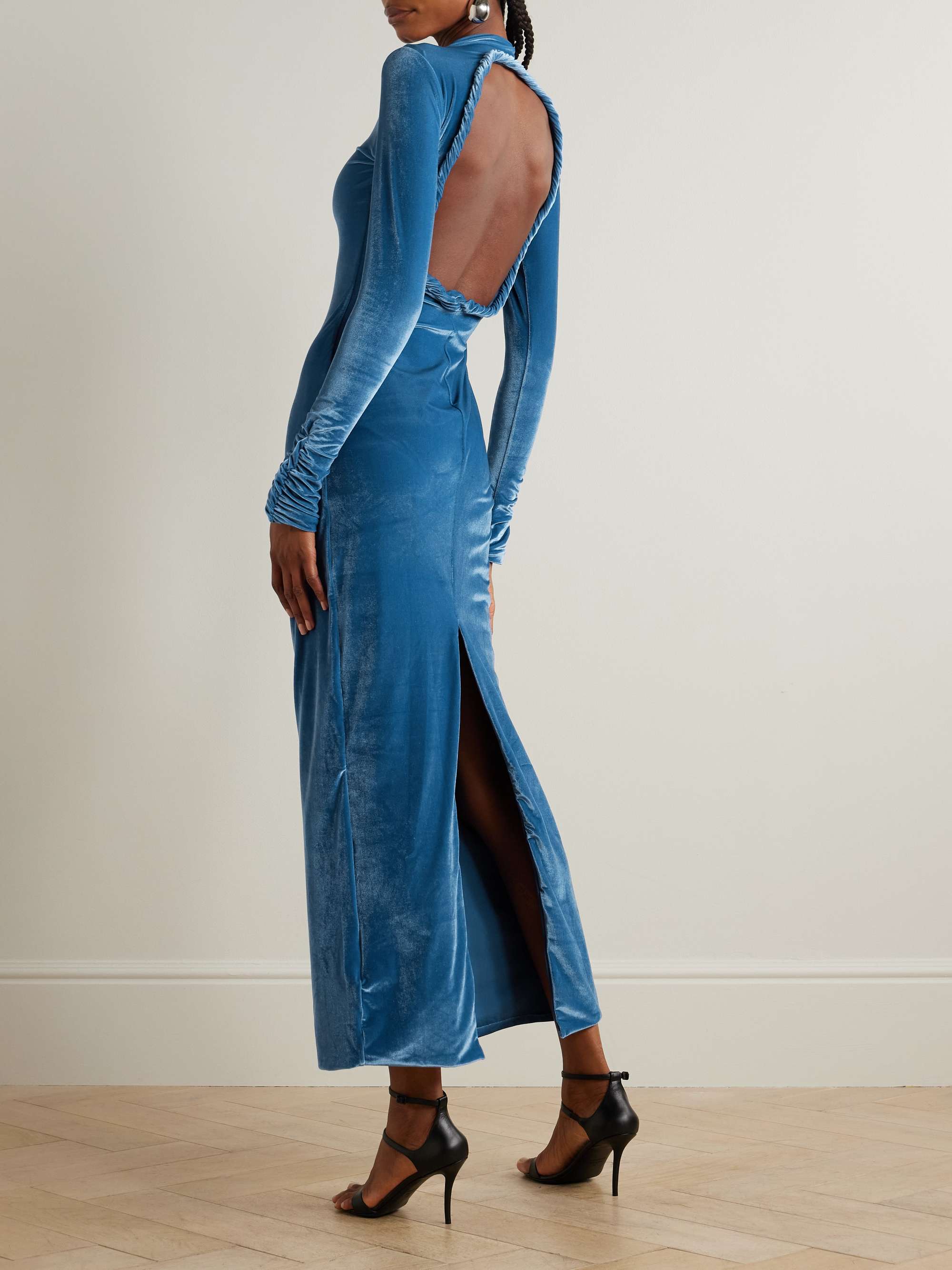 Fragola open-back stretch-velvet maxi dress view
