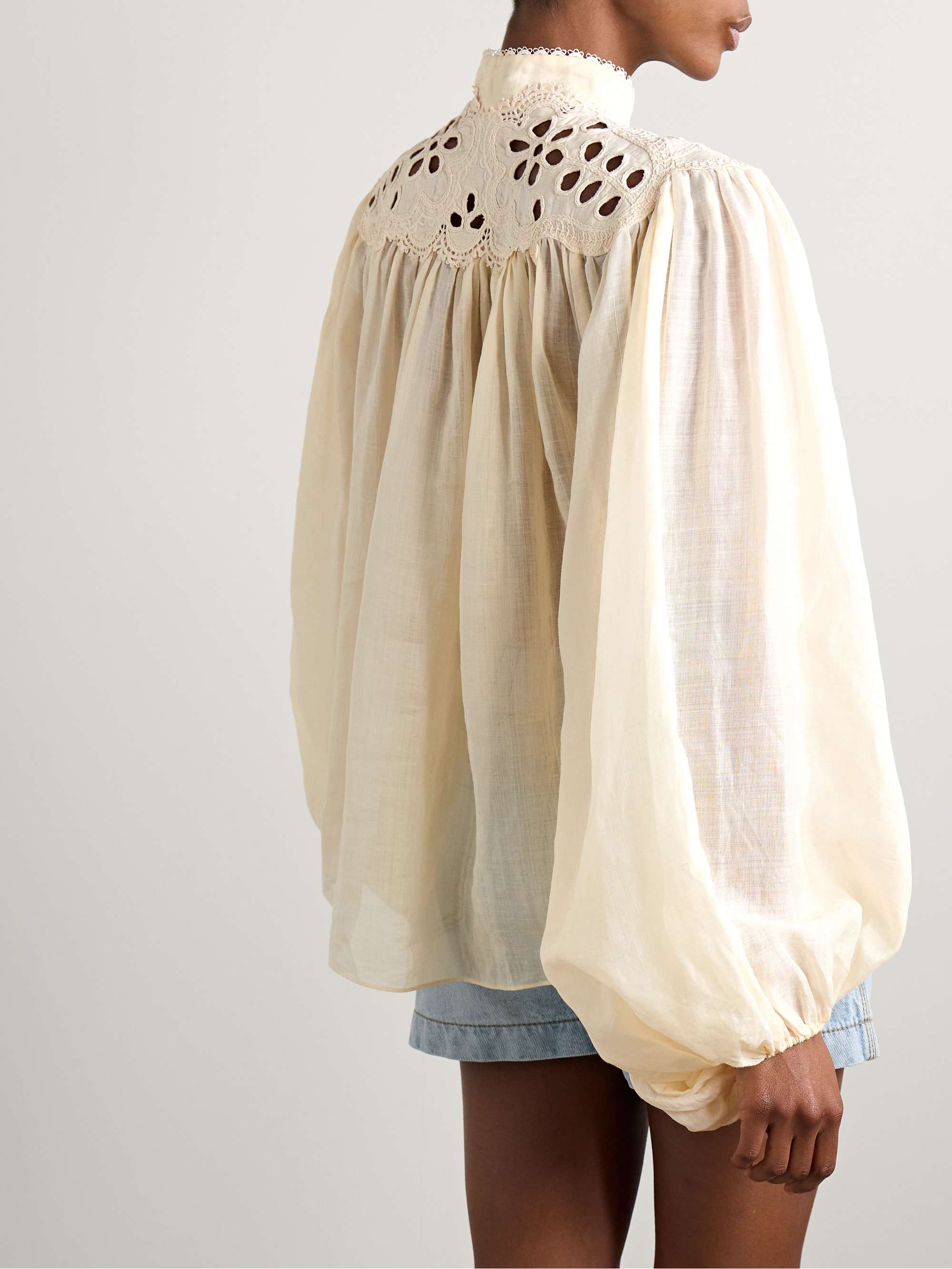 Coco broderie anglaise-trimmed ramie blouse view