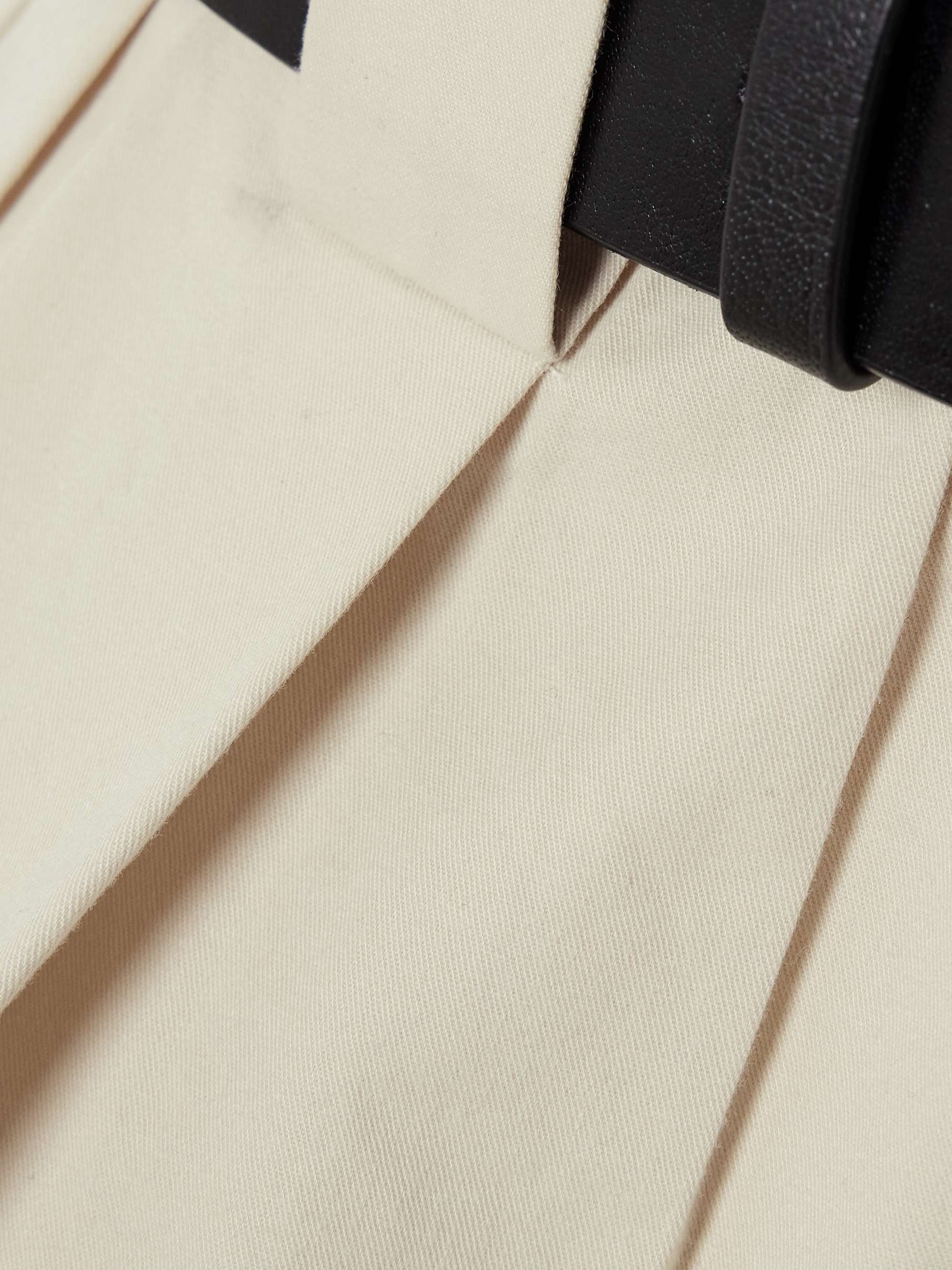 Adele leather-trimmed belted pleated cotton-poplin shorts view