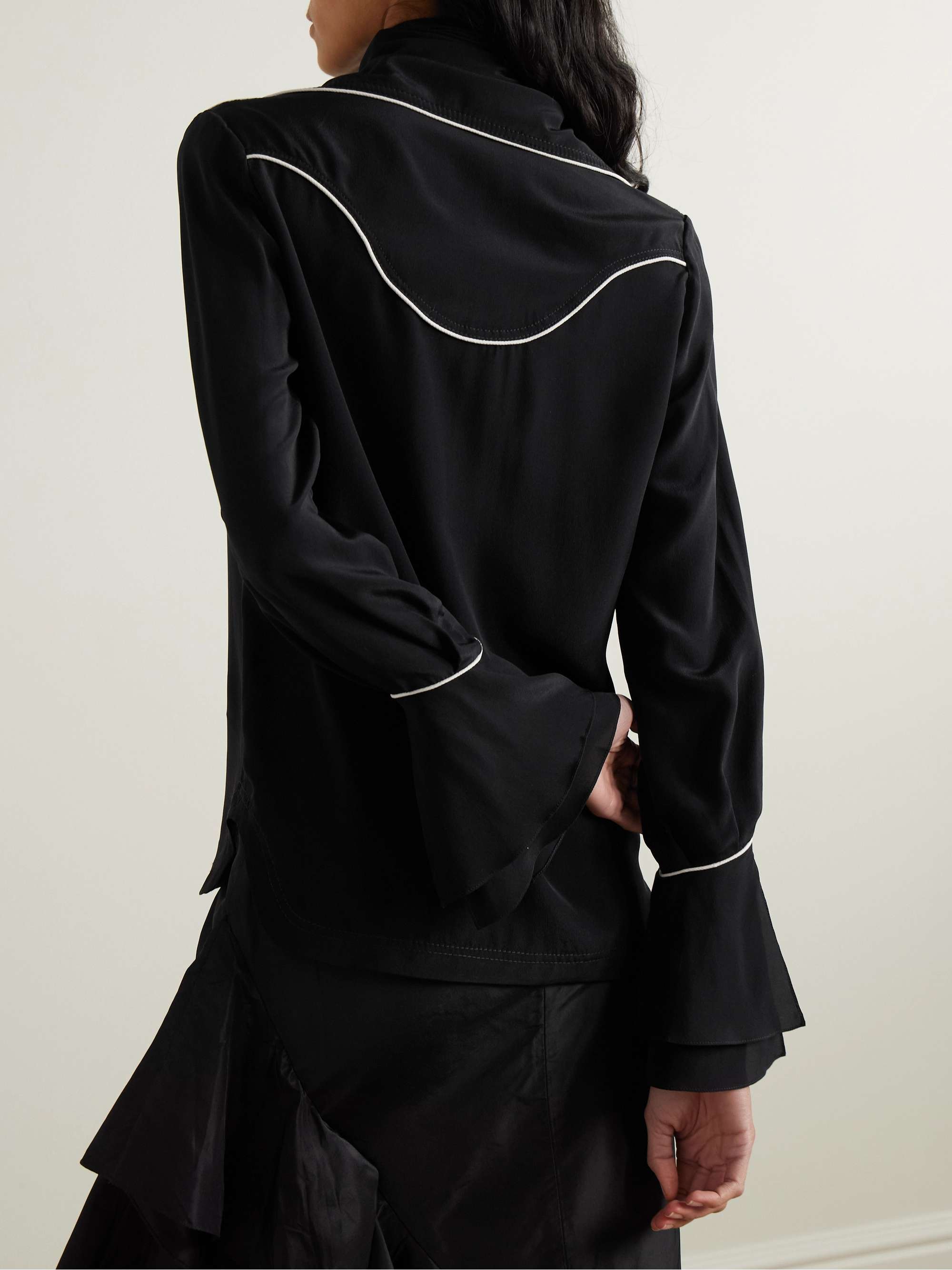 High Tides scarf-detailed piped silk shirt view