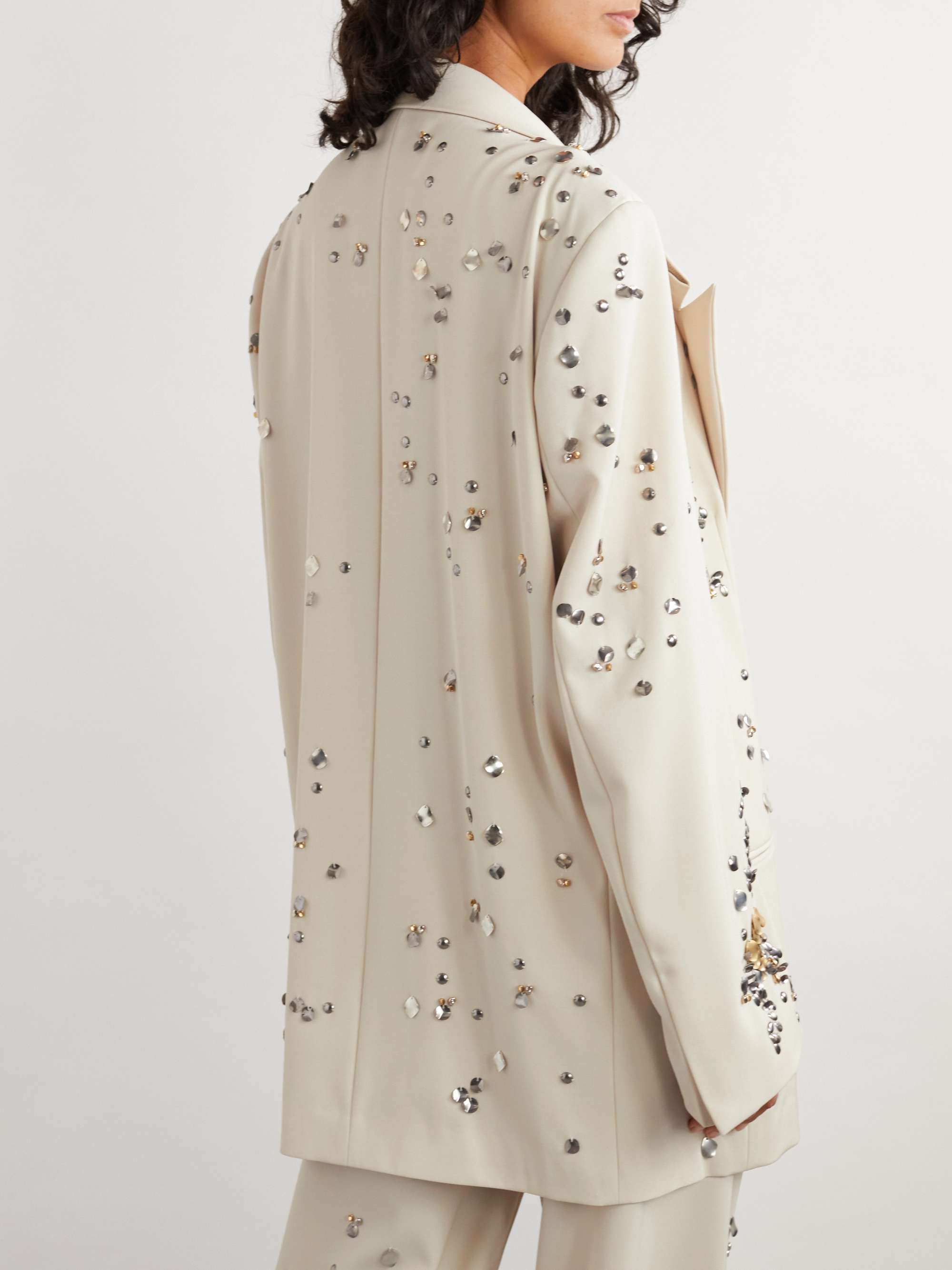 Double-breasted embellished wool-twill blazer view