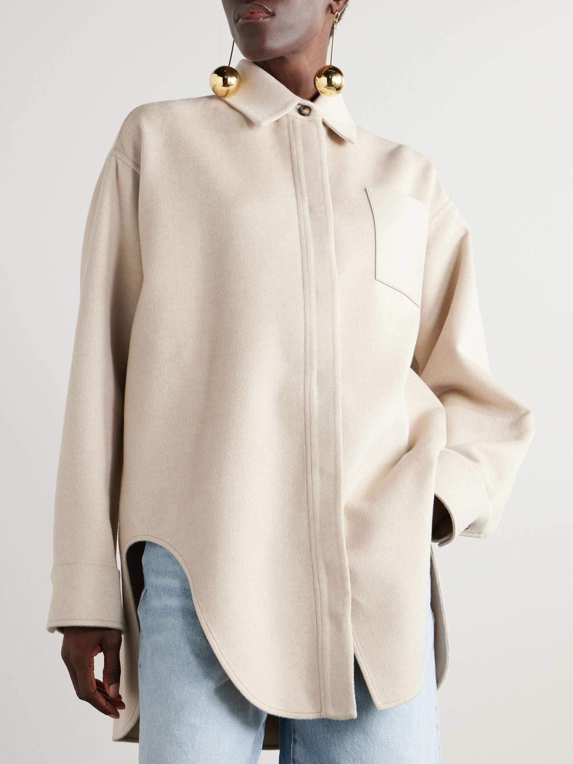 Leather-trimmed wool and cashmere-blend jacket view