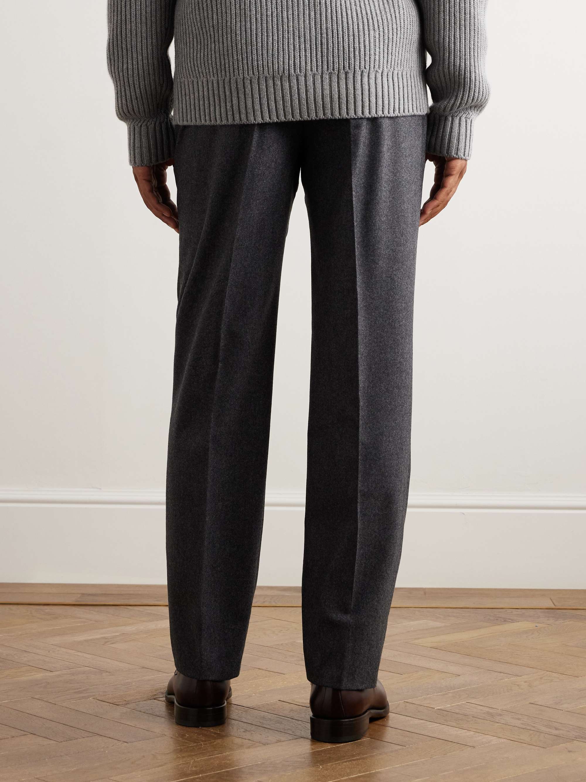 Pleated Wool and Cashmere-Blend Flannel Suit Trousers view