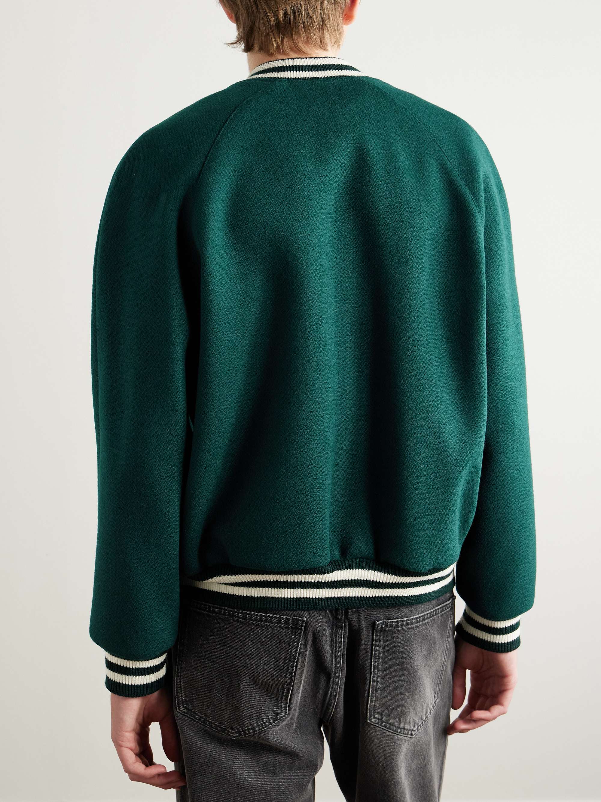 Teddy Triomphe Leather-Trimmed Wool-Blend Varsity Jacket view