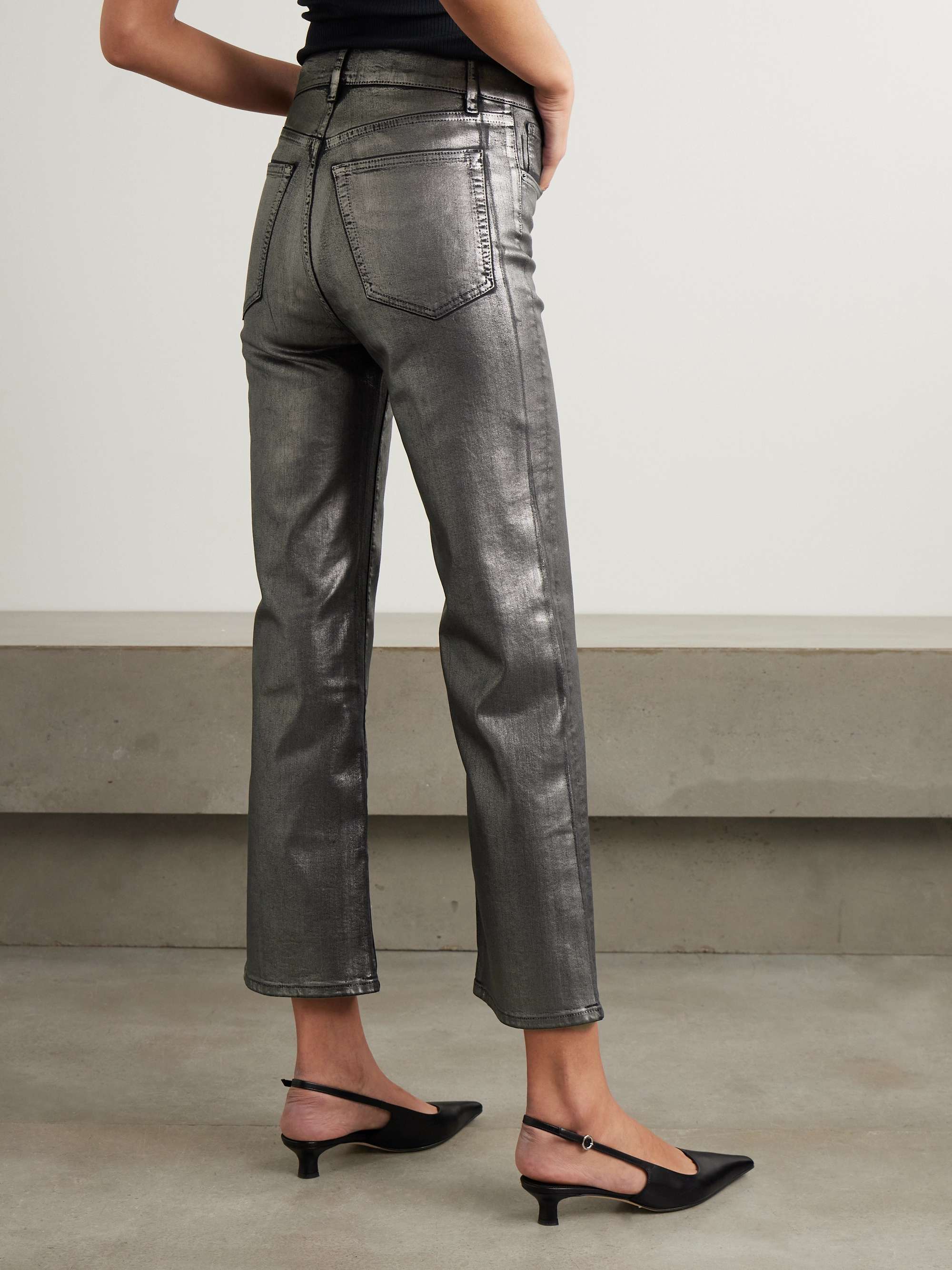 Le Sleek metallic coated high-rise straight-leg jeans view