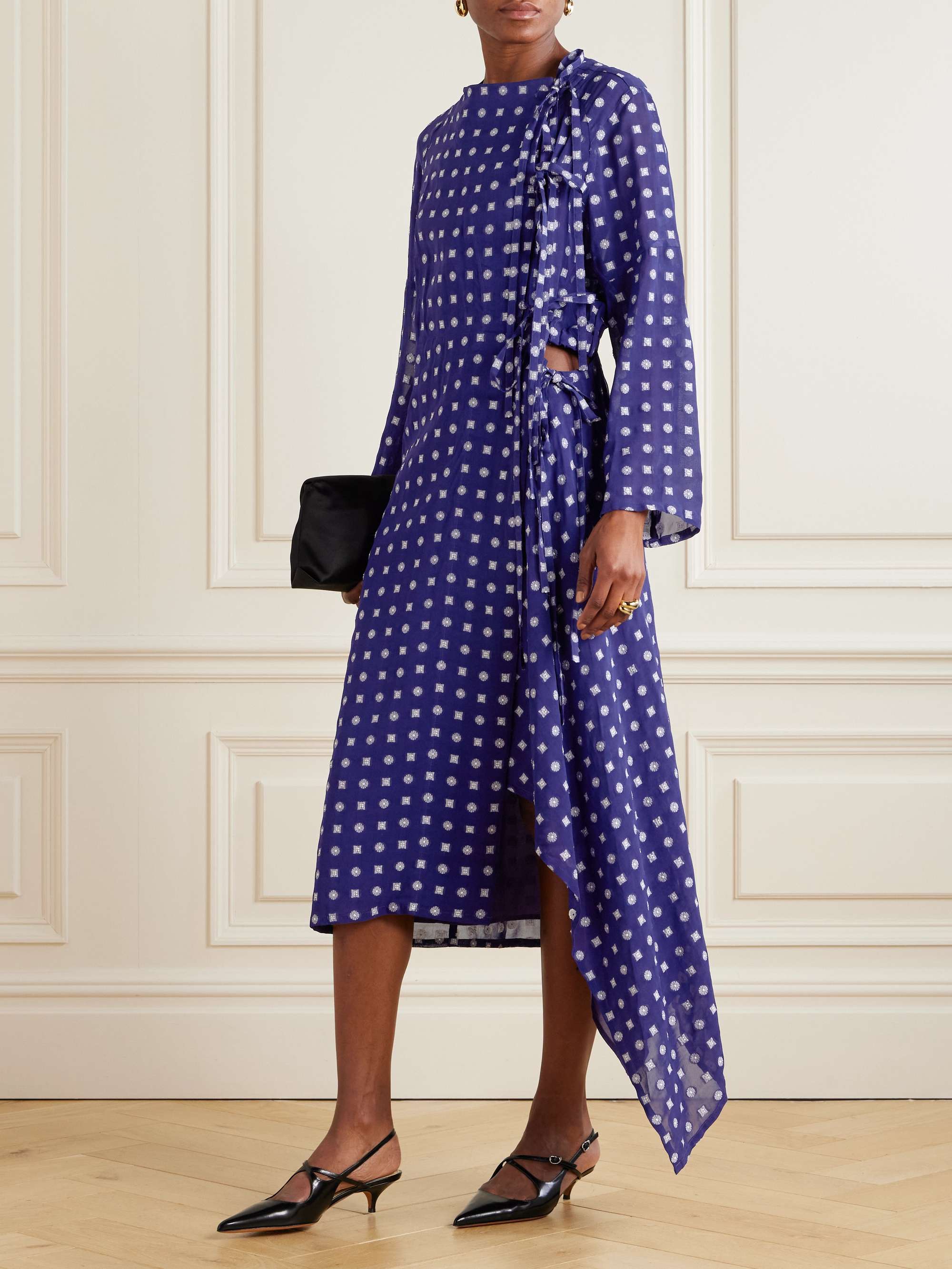 Printed crepe wrap dress view